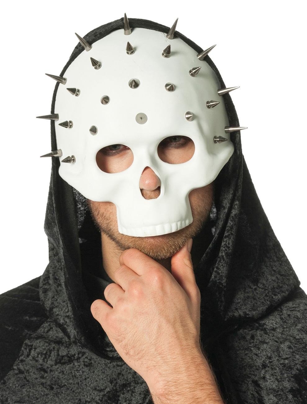 Maske Totenkopf mit Stacheln weiß