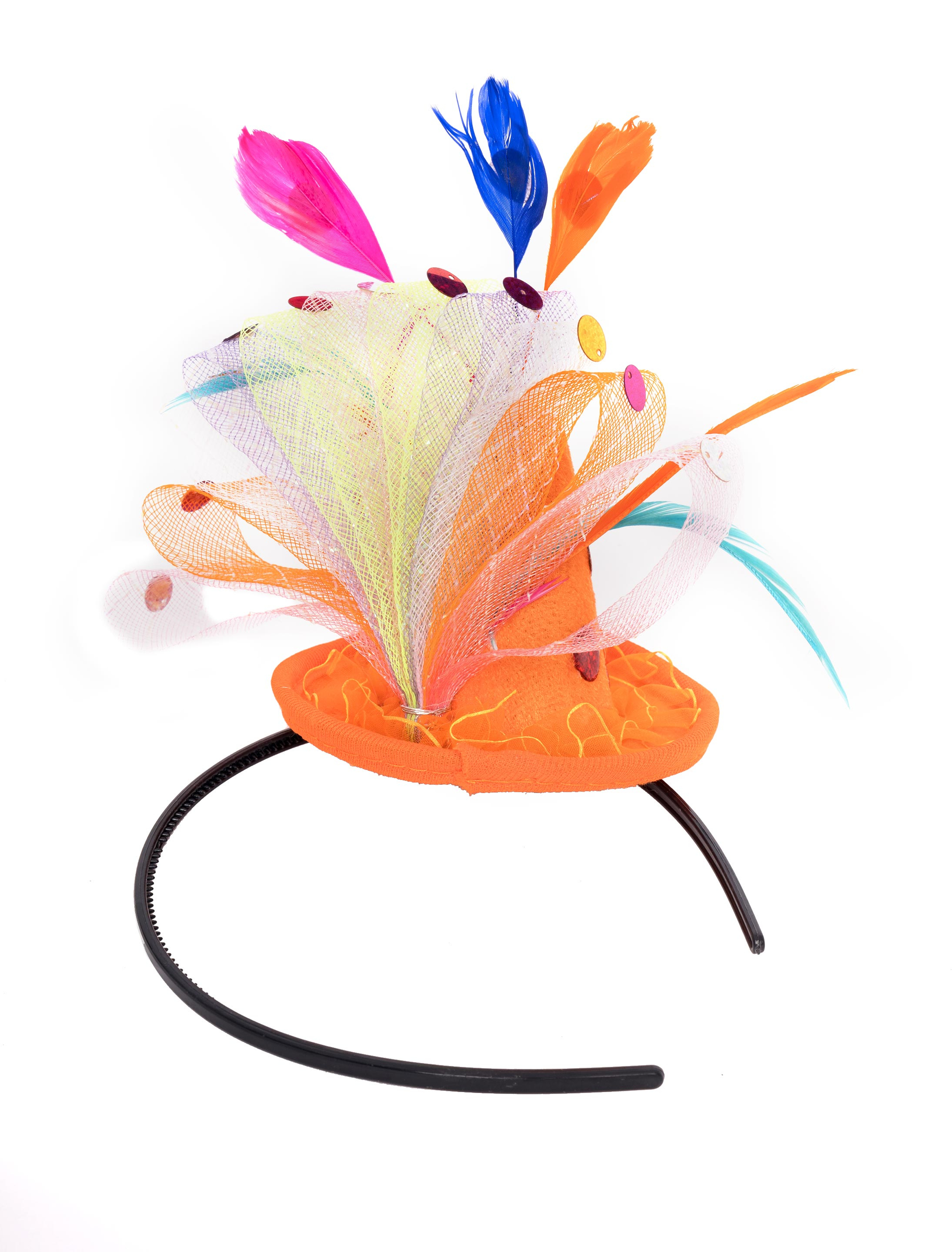 Haarreif Mini Hut mit buntem Tüll orange one size