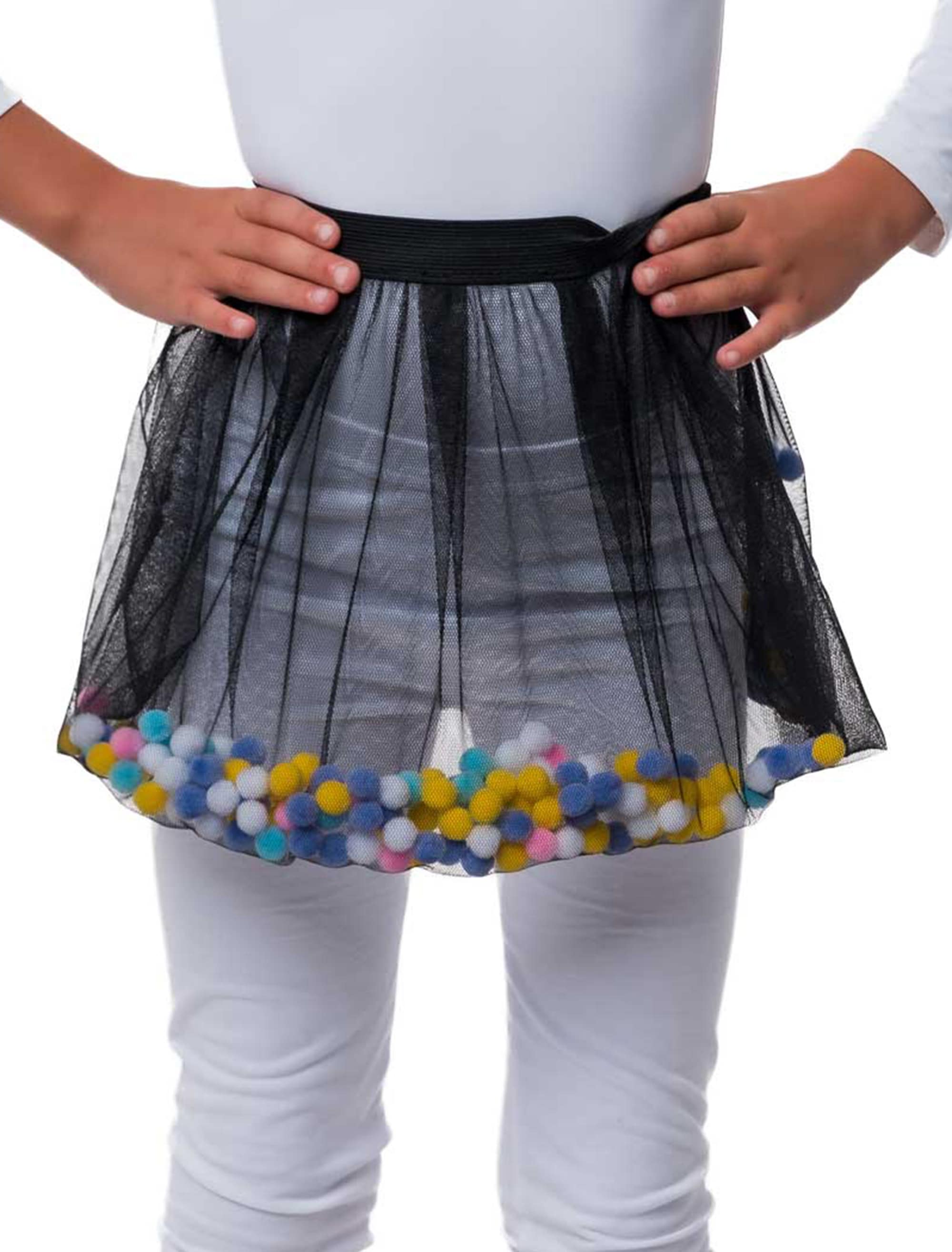 Rock mit Pompoms Kinder schwarz 128/140