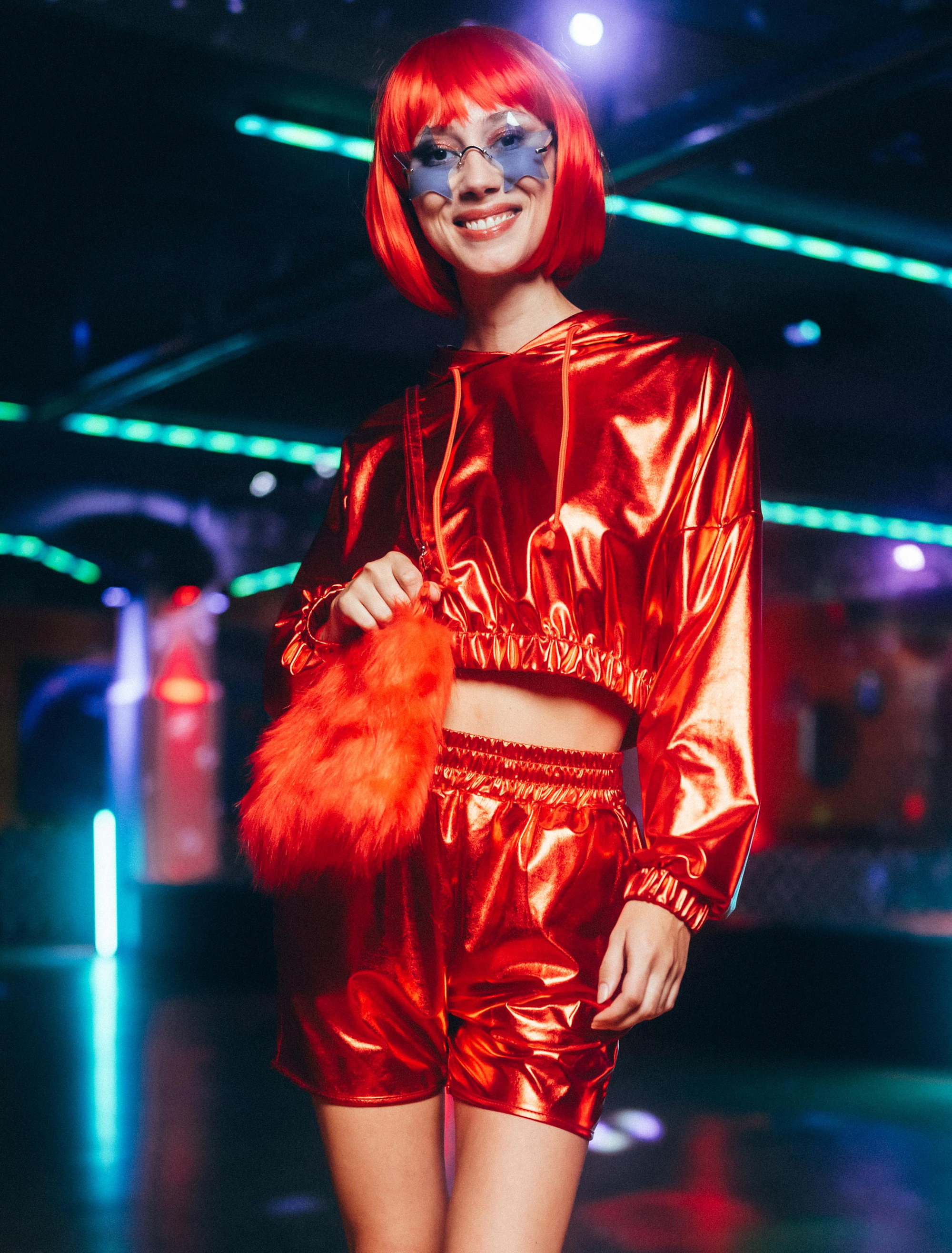 Hot Pants metallic Damen rot L/XL