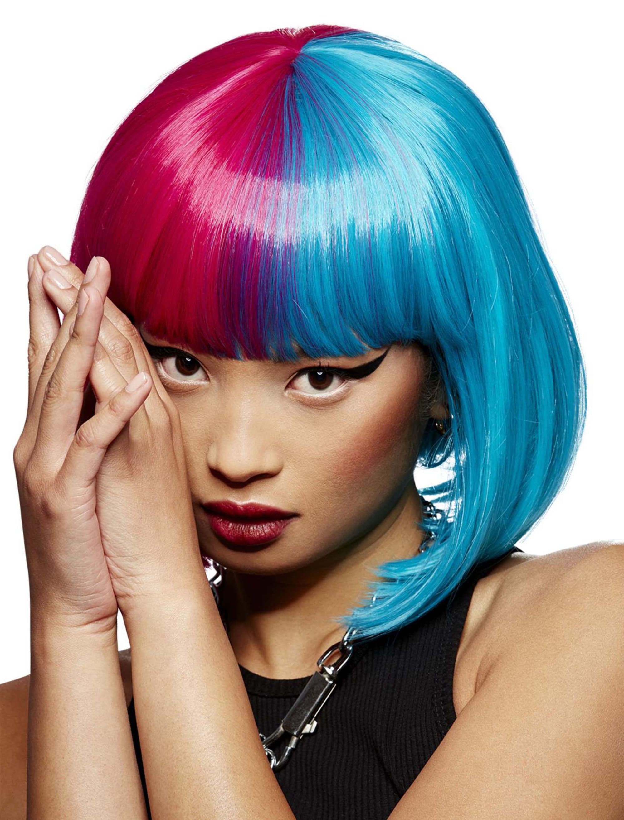 Perücke Bob mit Pony rot/blau