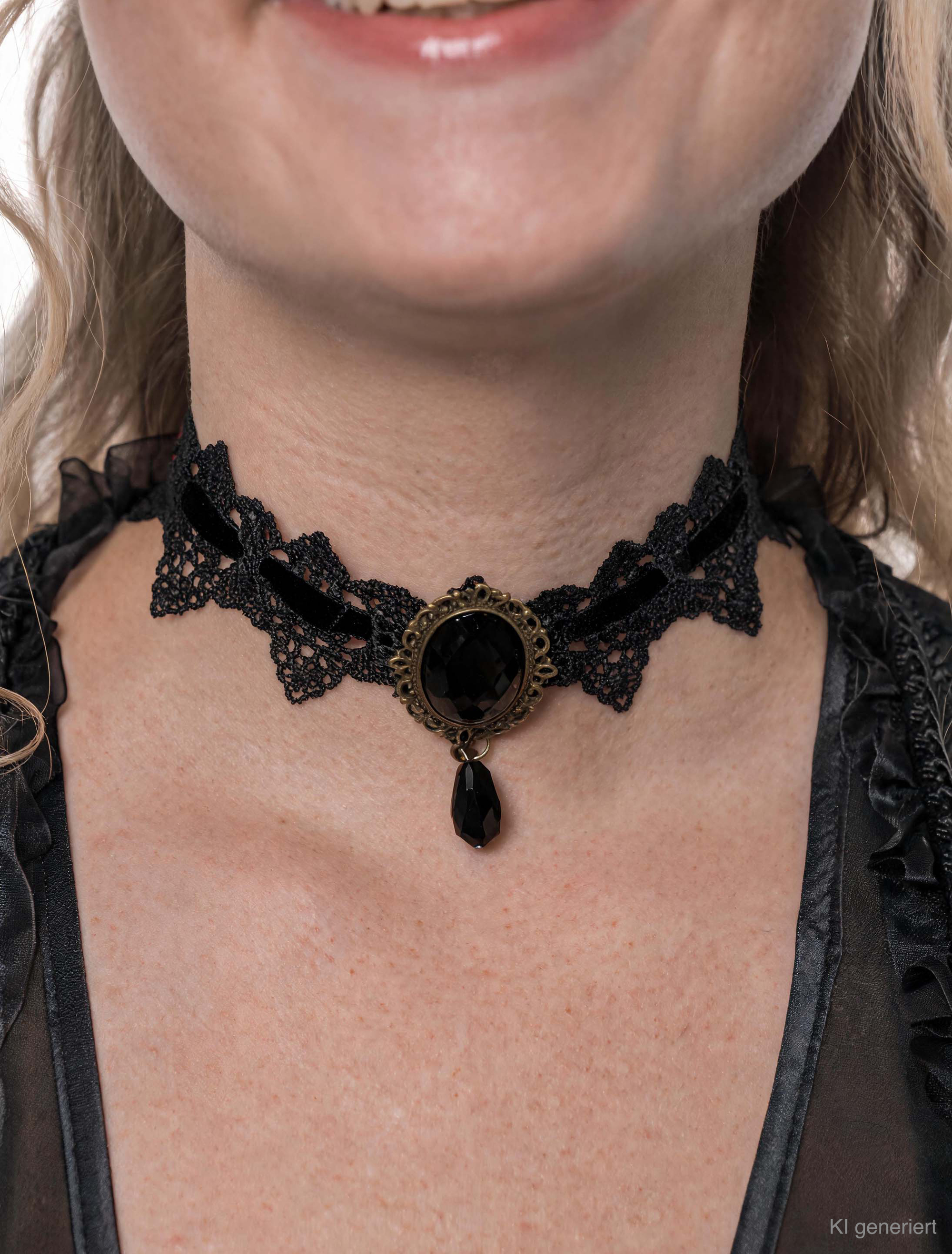 Halsband Spitze mit Kristall schwarz