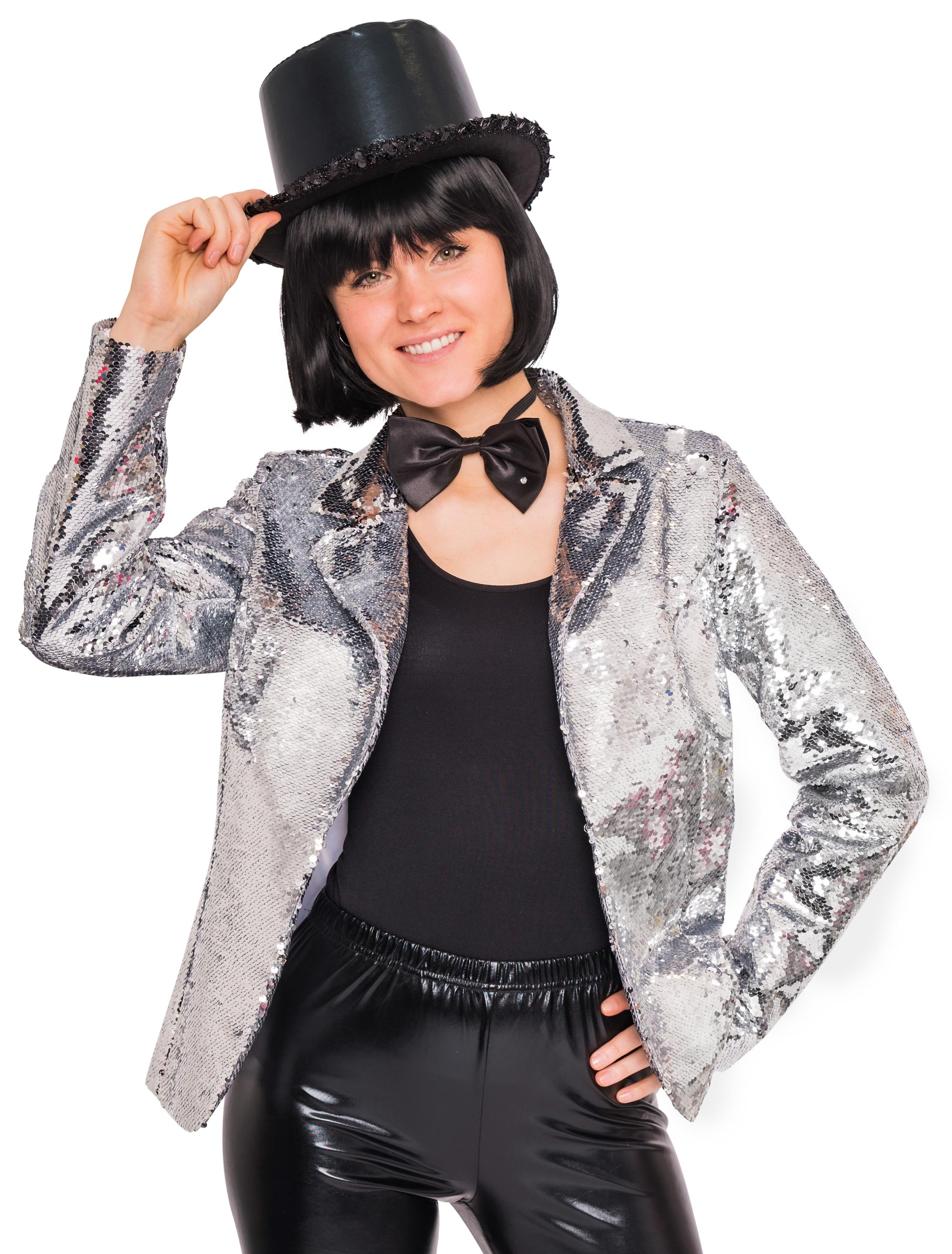 Jacke Pailletten Damen silber L