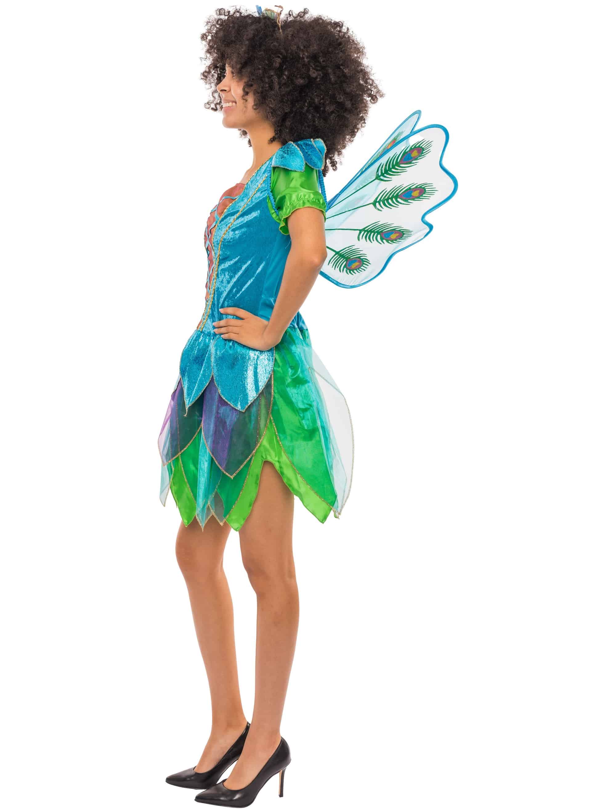 Kleid Pfau 2-tlg. Damen blau/grün 36-38