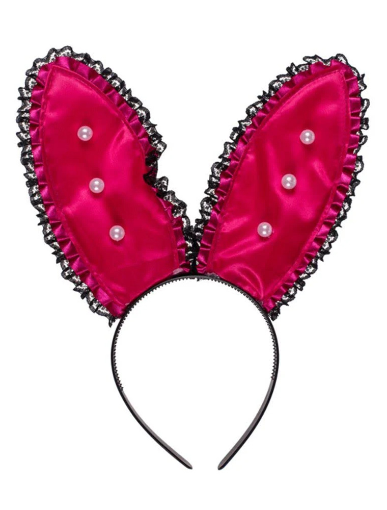 Haarreif Bunny mit Perlen schwarz/pink