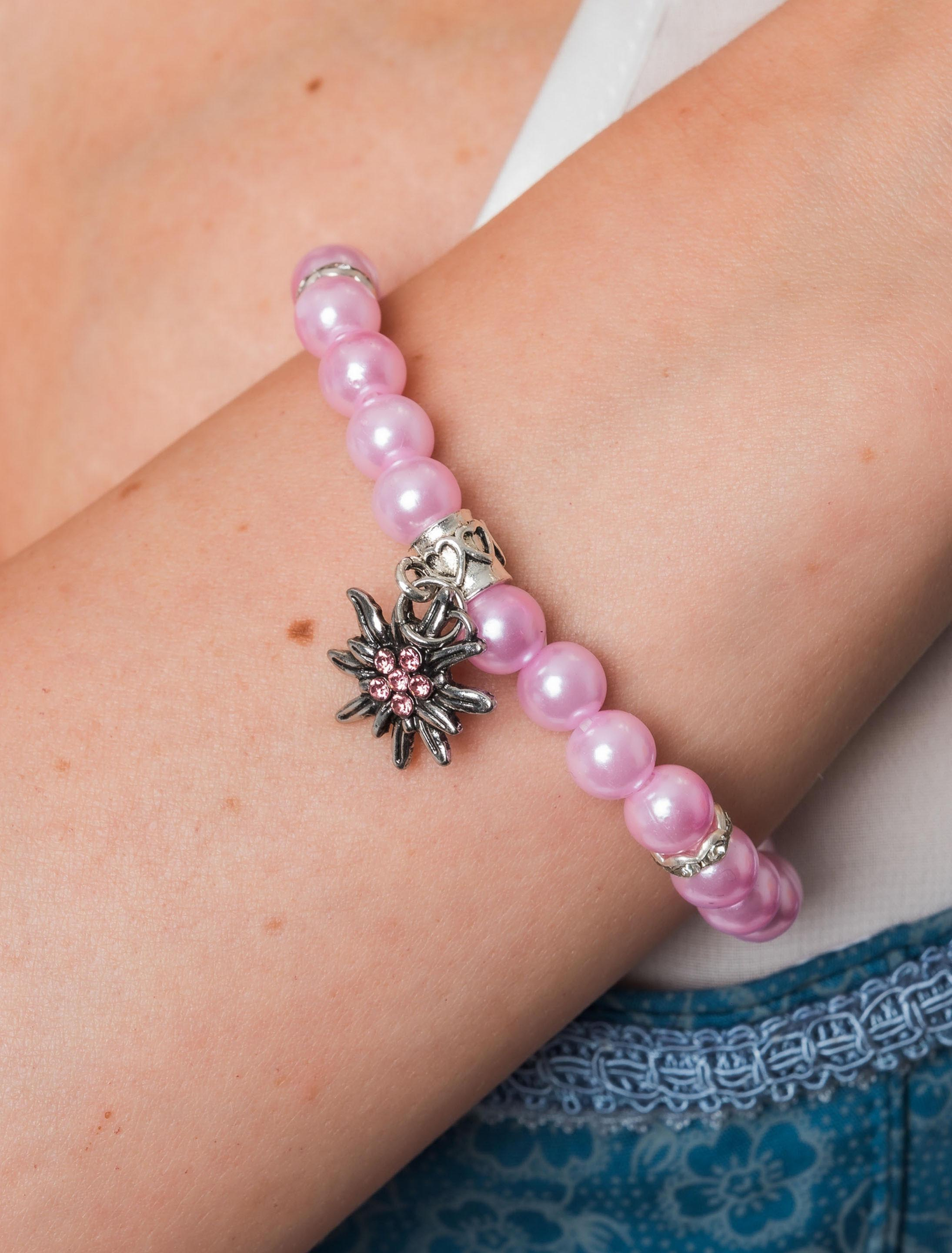 Perlenarmband Edelweiß mit Strassstein rosa