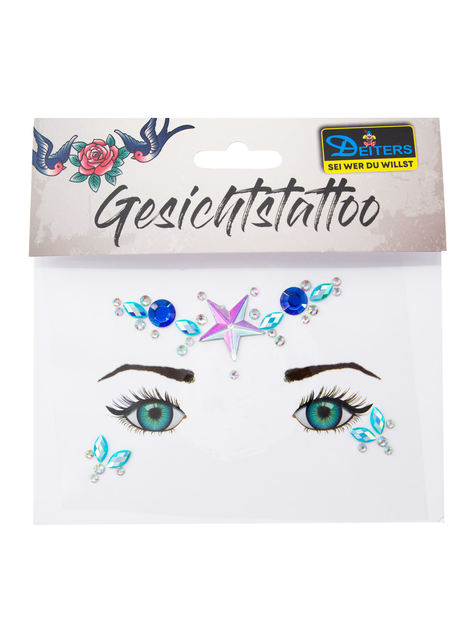 Gesichtsstrasssteine Stern blau/silber