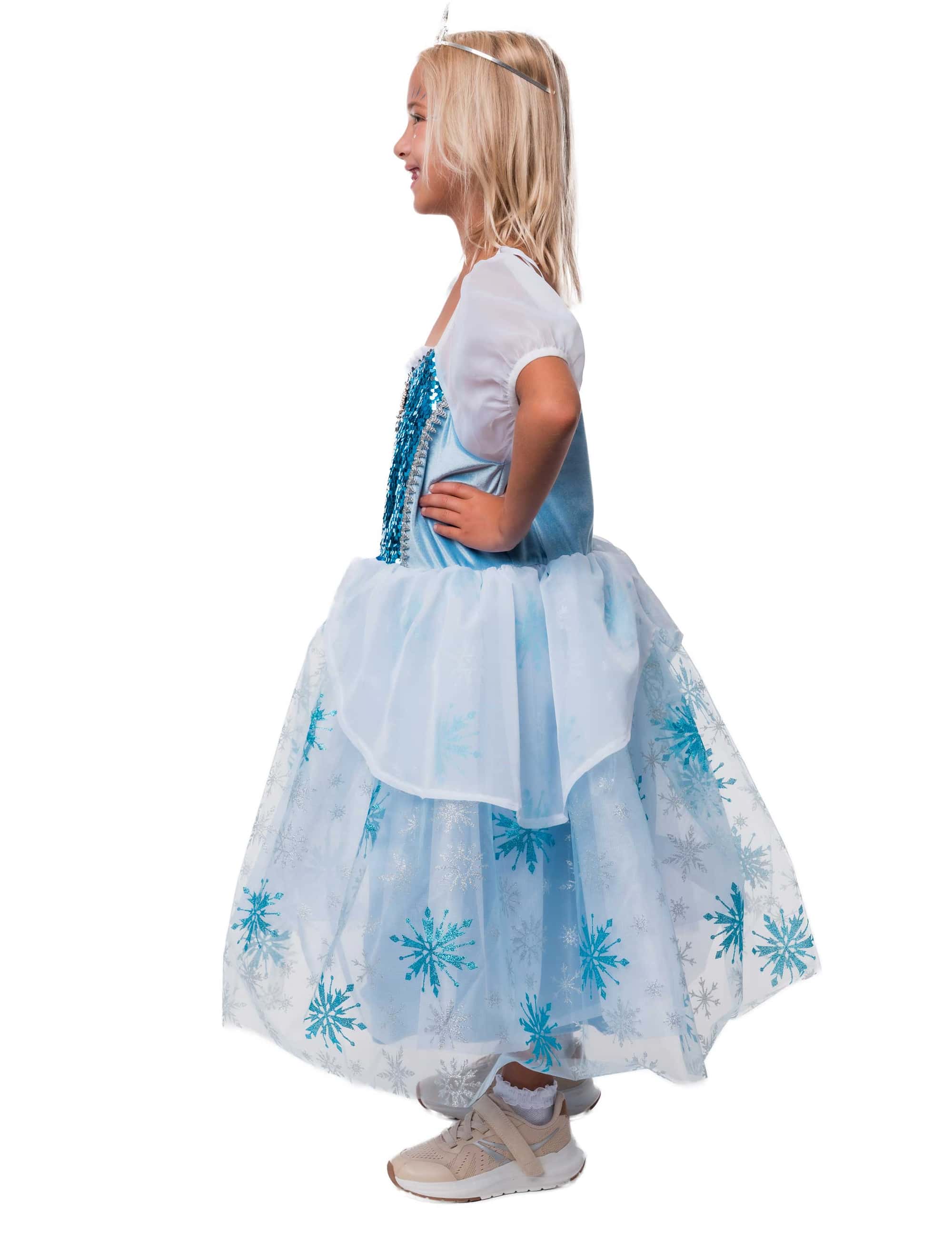 Kleid Schneeflocken-Prinzessin mit LED Kinder weiß/blau 128
