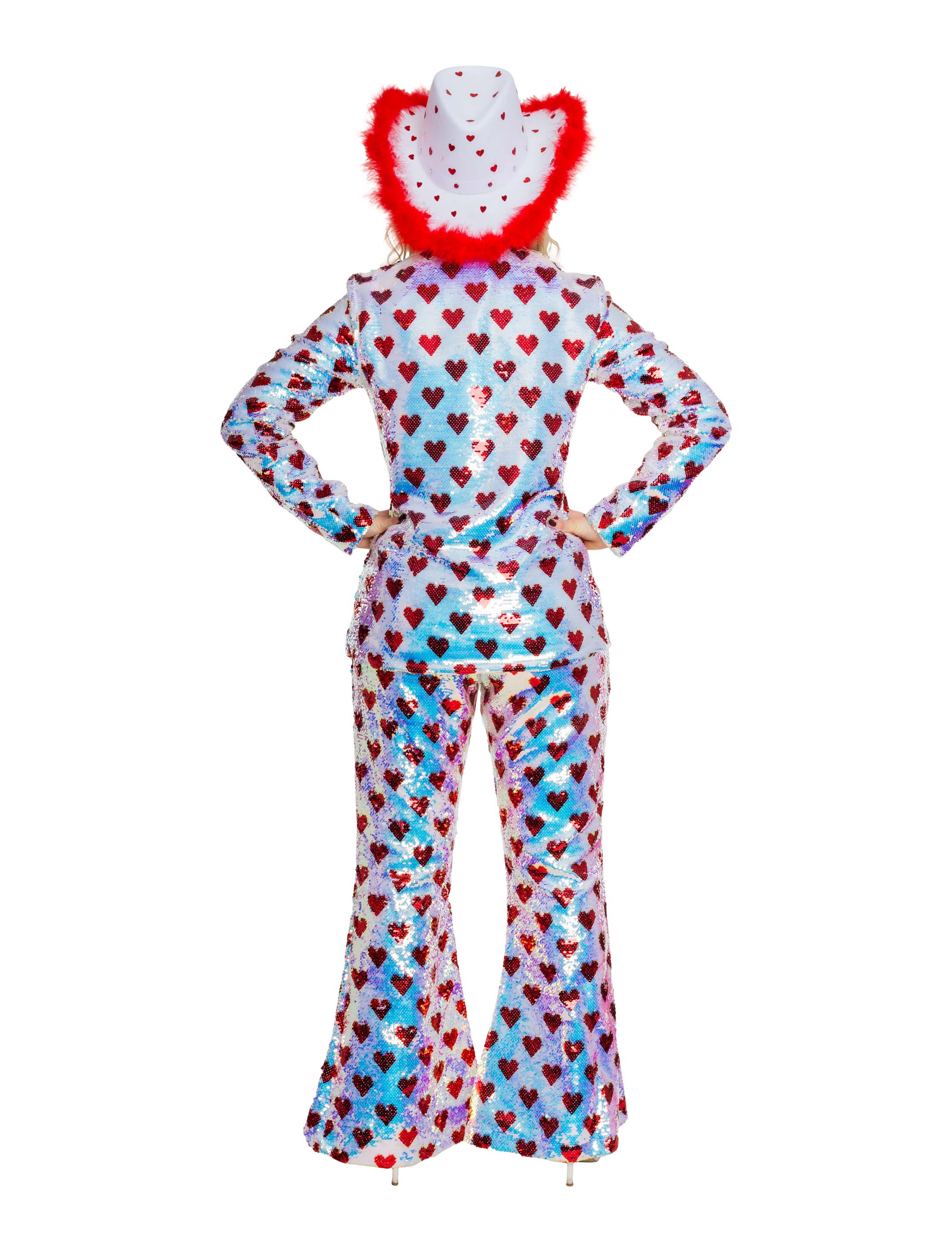 Schlaghose Herzen mit Wendepailletten Damen weiß/rot L/XL