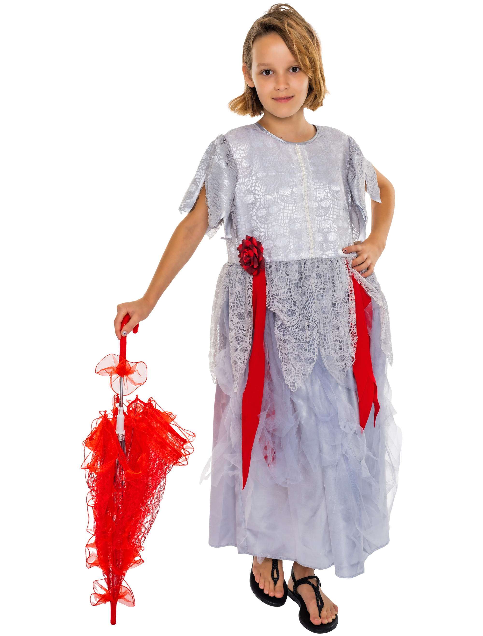 Kleid Zombiebraut Kinder Kinder grau 128