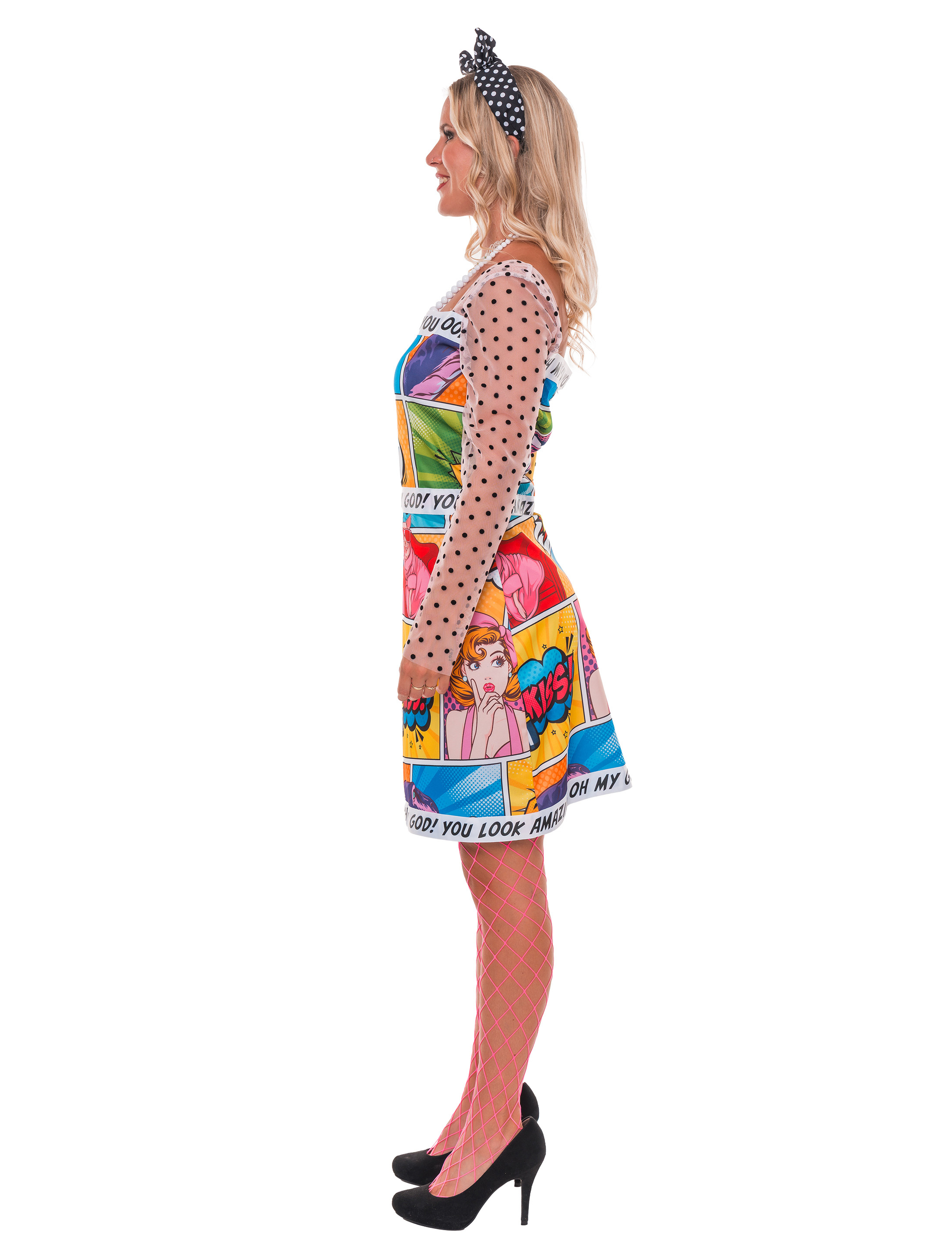 Kleid Pop-Art mit Tüllärmel Damen bunt S/M