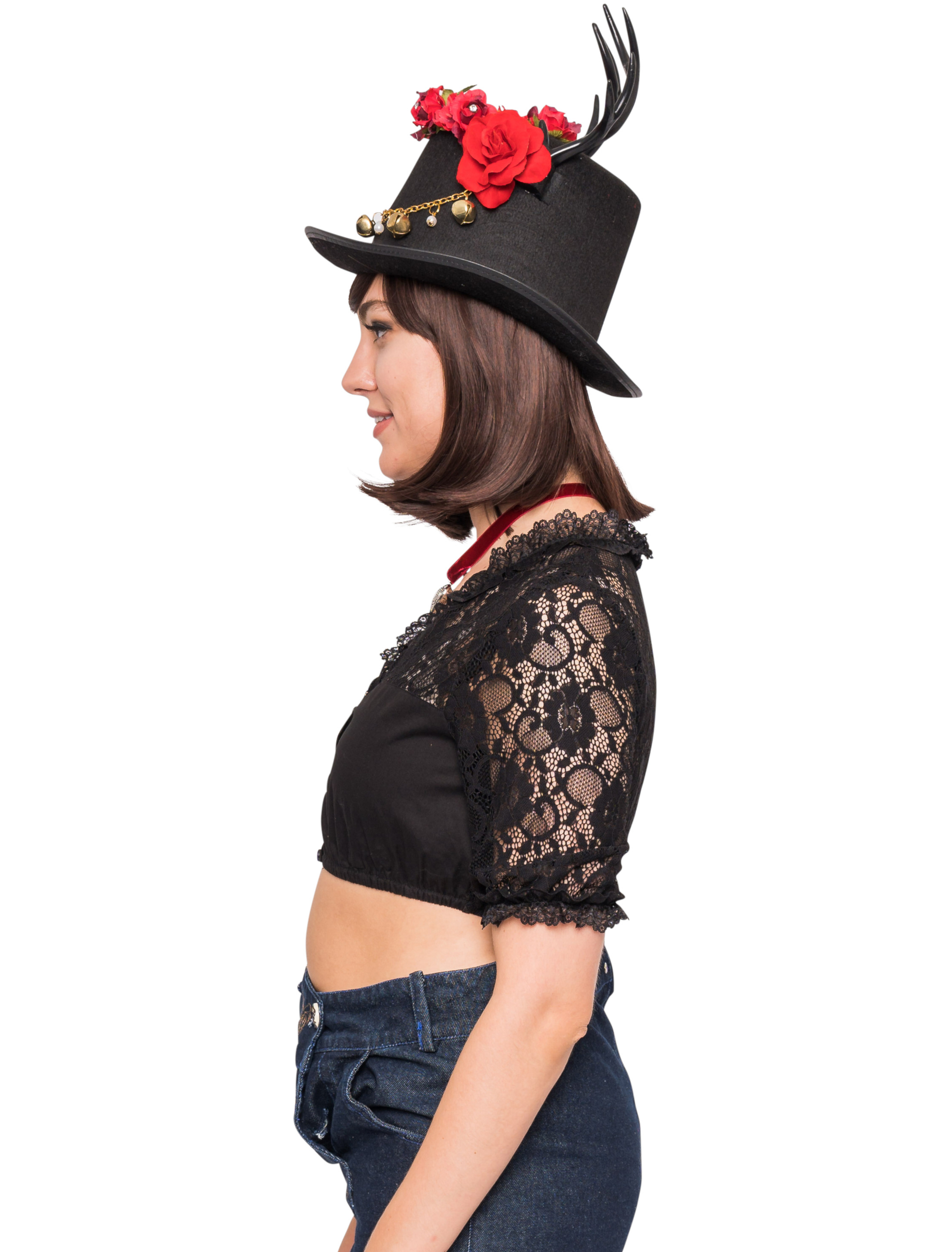 Dirndlbluse Karin mit langen Ärmeln Damen schwarz 38