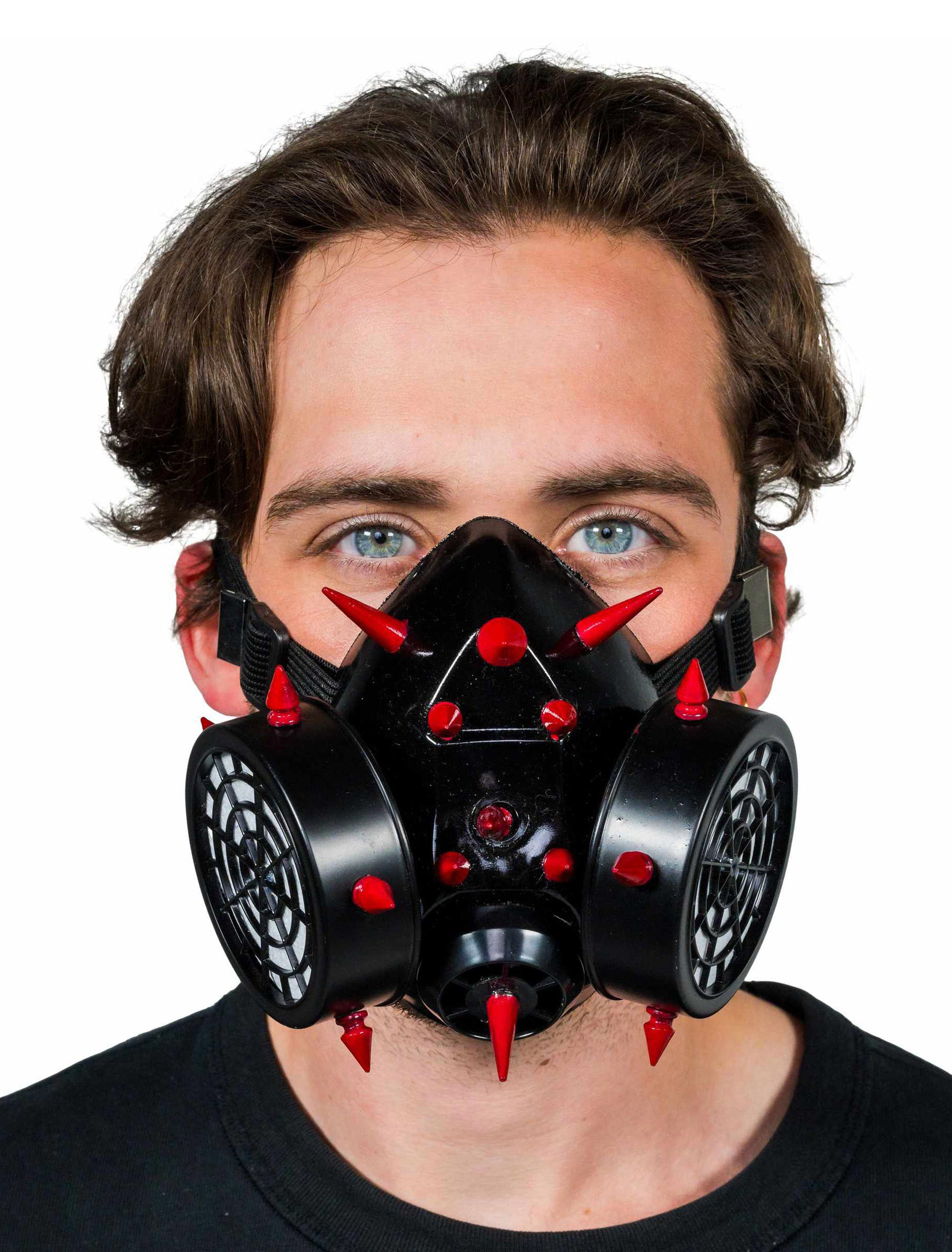 Gasmaske mit Nieten schwarz/rot