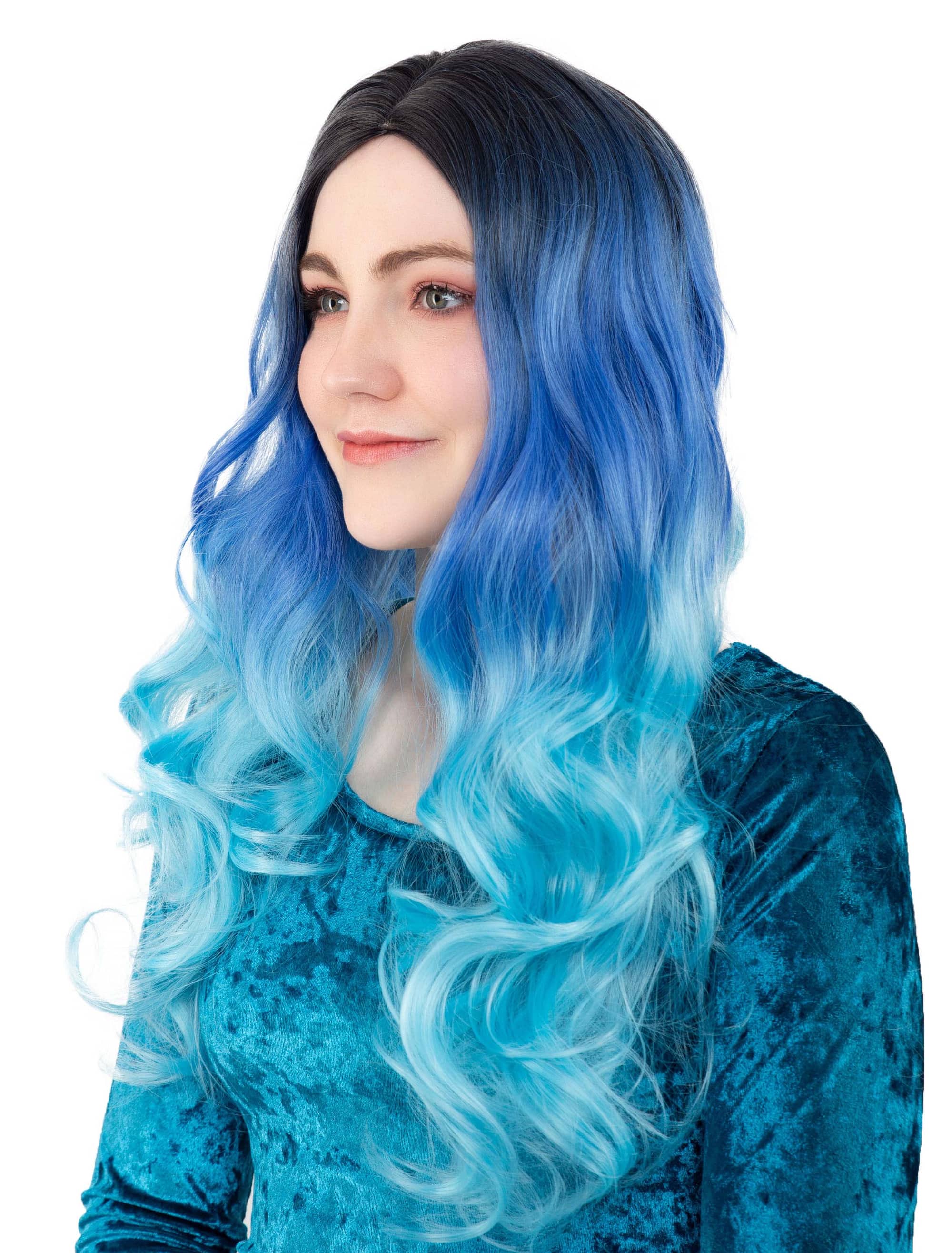 Perücke Langhaar Balayage schwarz/türkis
