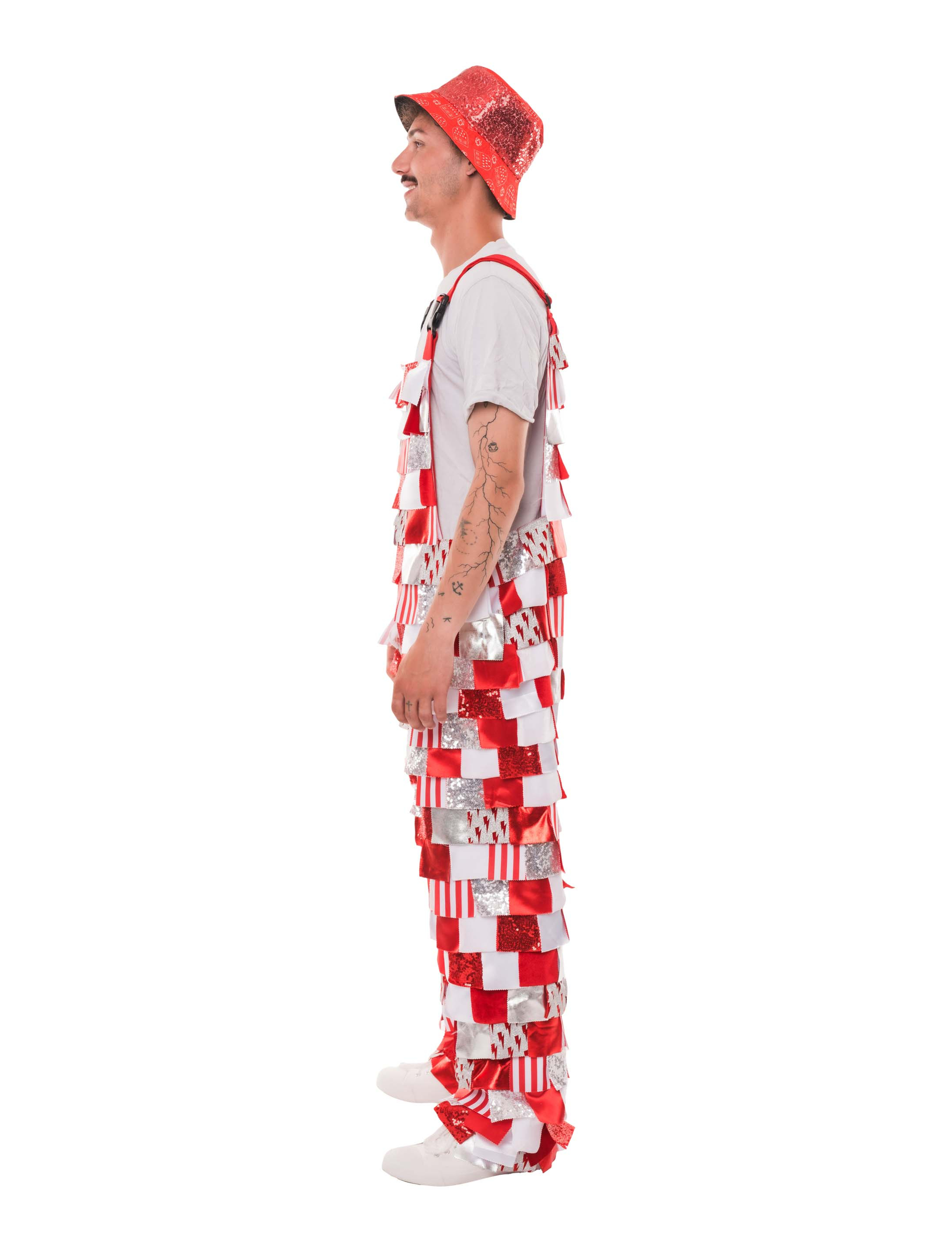 Latzhose Lappen deluxe rot/weiß 58