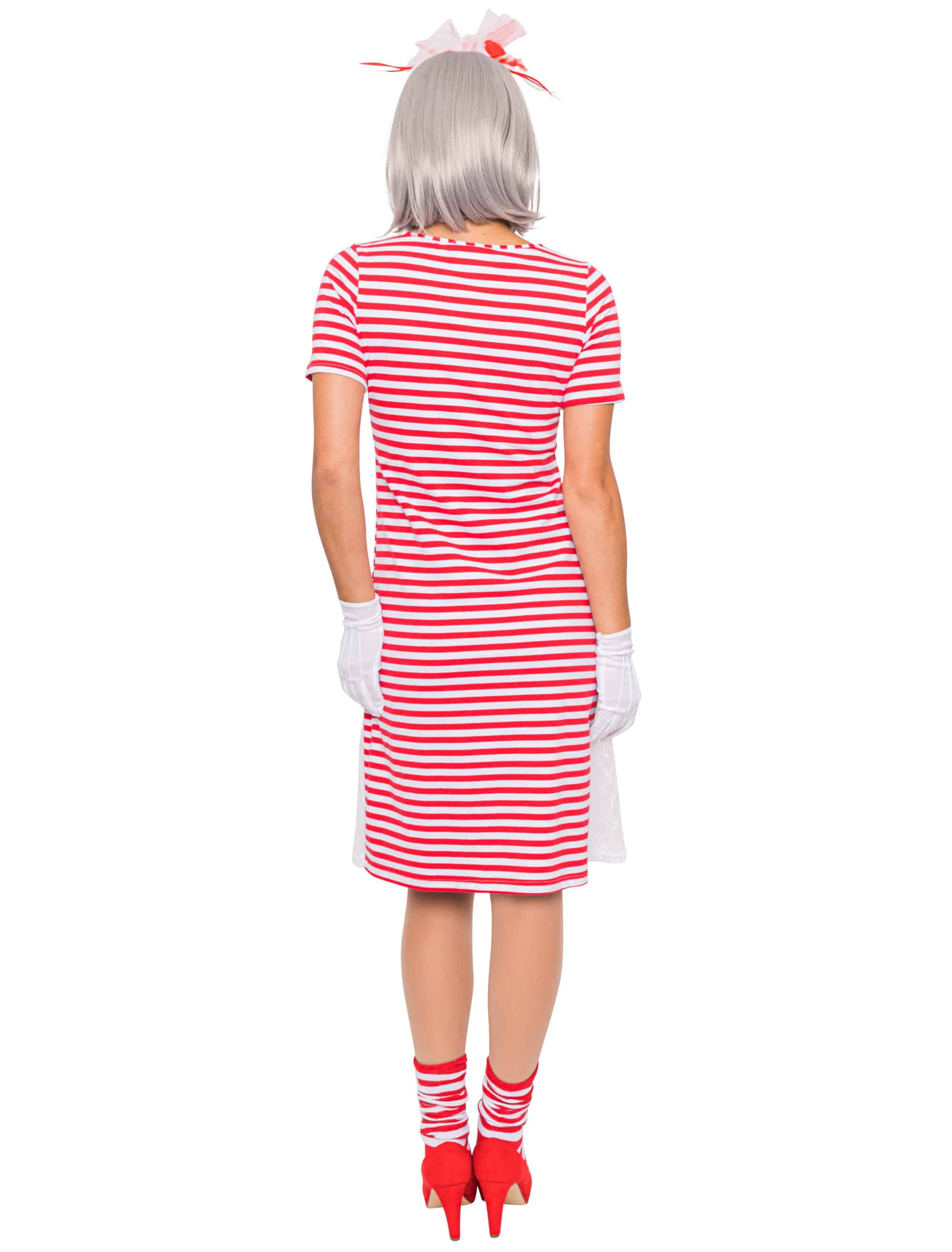 Ringelkleid mit Spitze Damen rot/weiß L