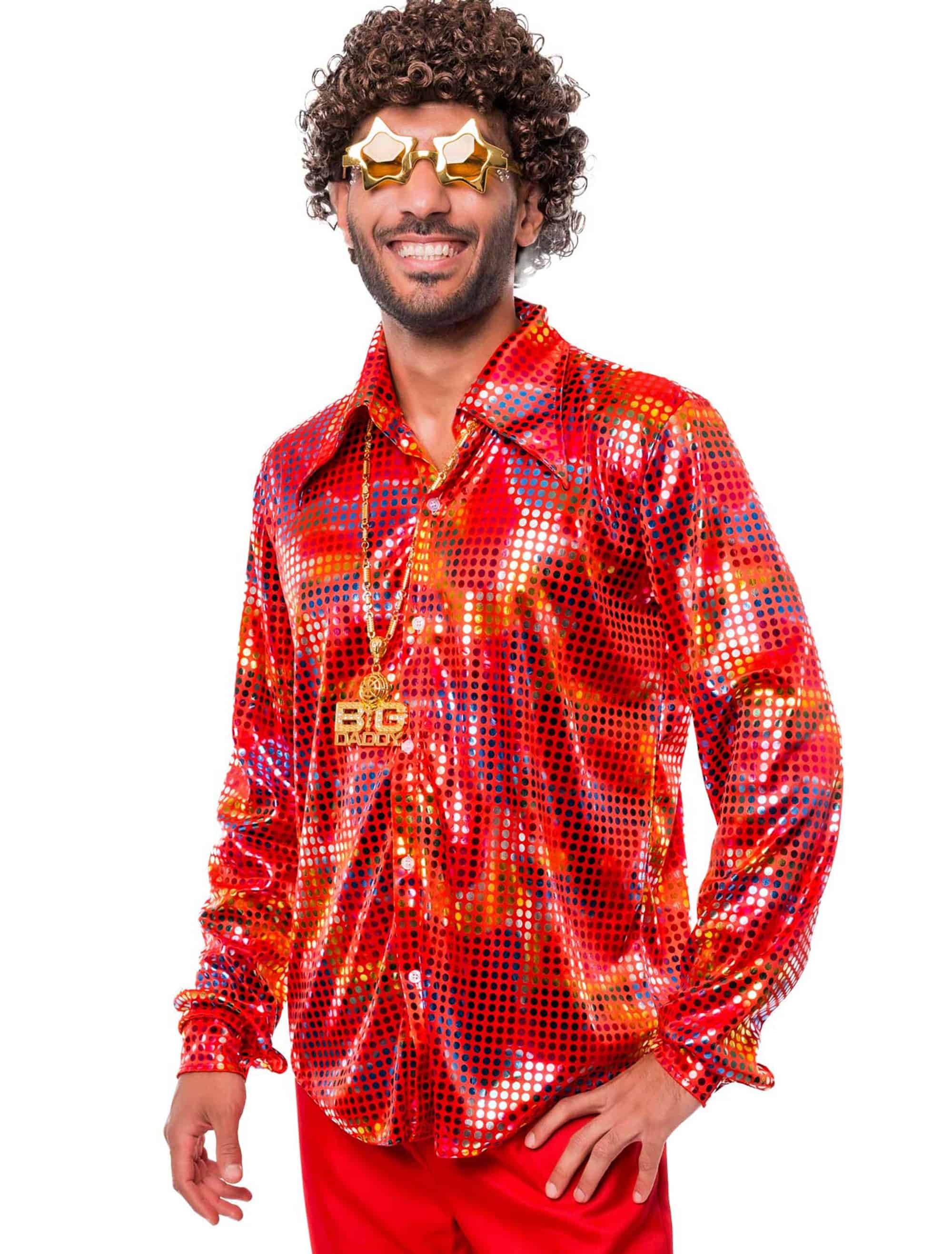 Hemd Disco Gepunktet Herren rot M/L