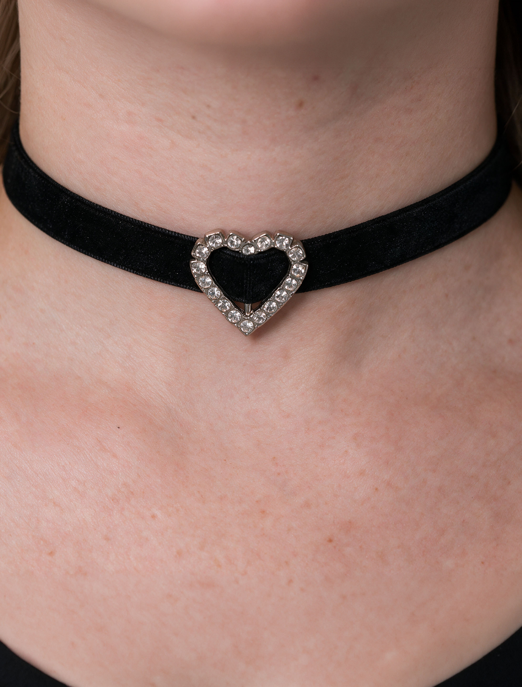 Choker Samt Herz mit Strasssteinen schwarz/silber