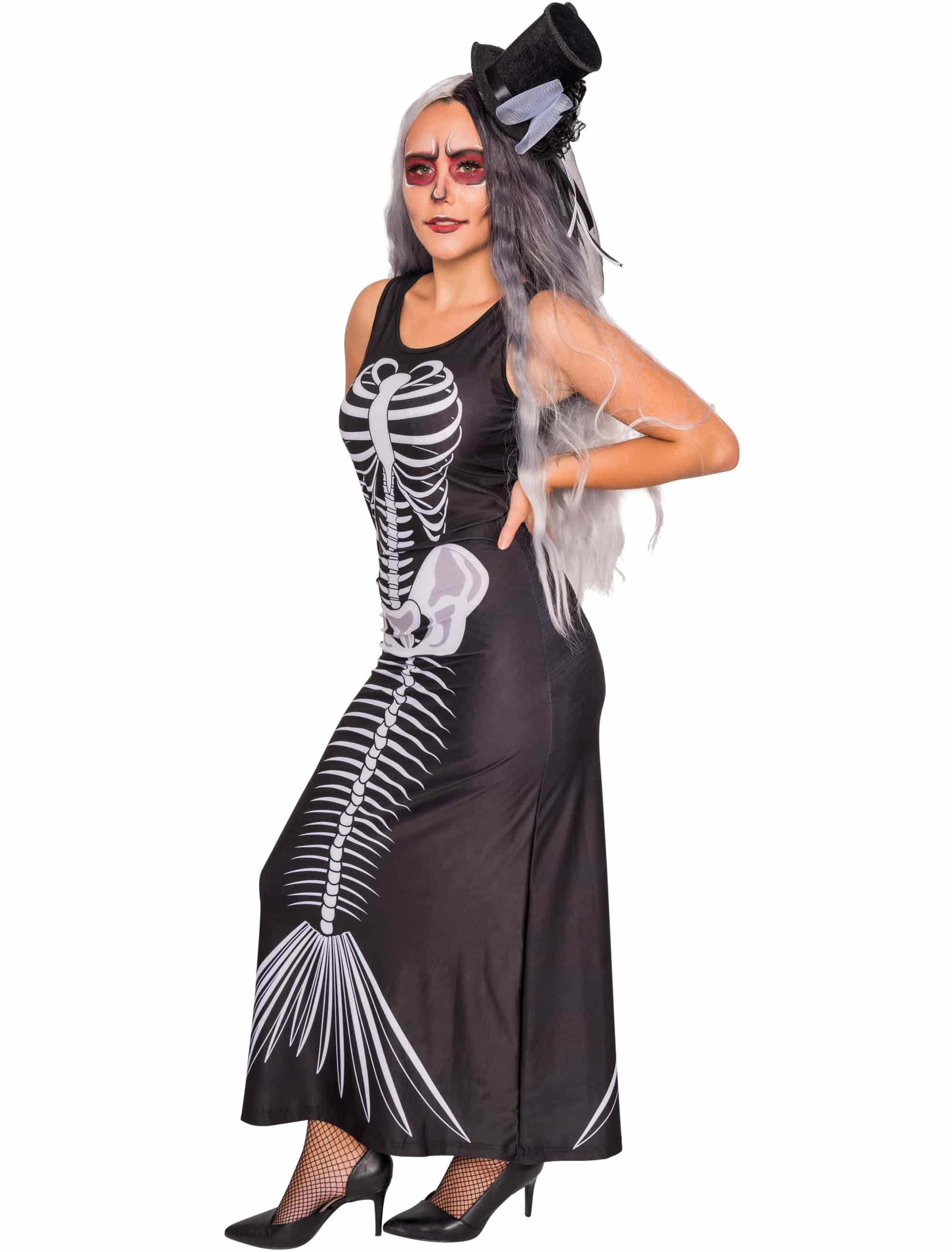 Kleid mit Skelett Meerjungfrau Damen schwarz/weiß L/XL