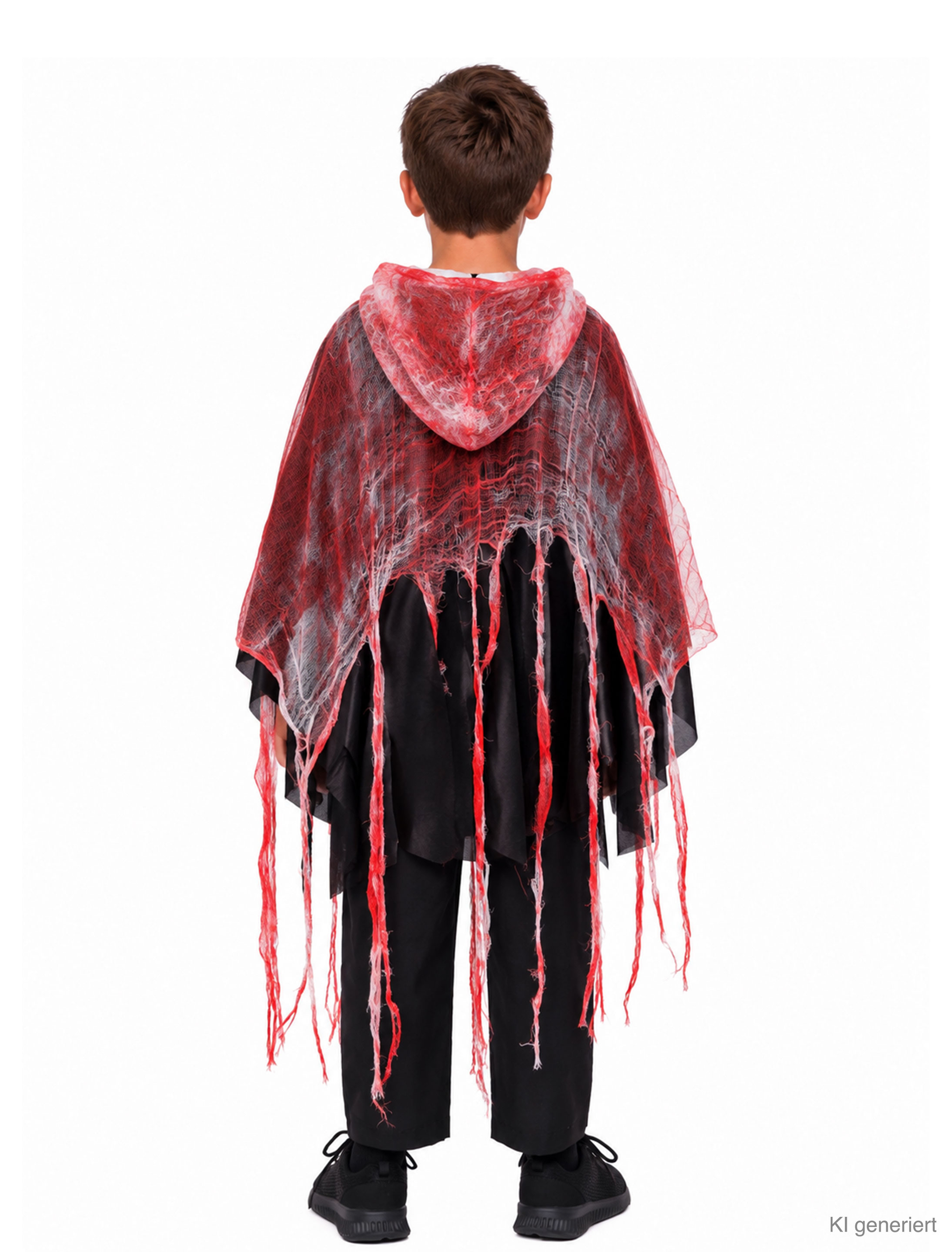Poncho blutiger Geist mit Kapuze Kinder schwarz/rot one size