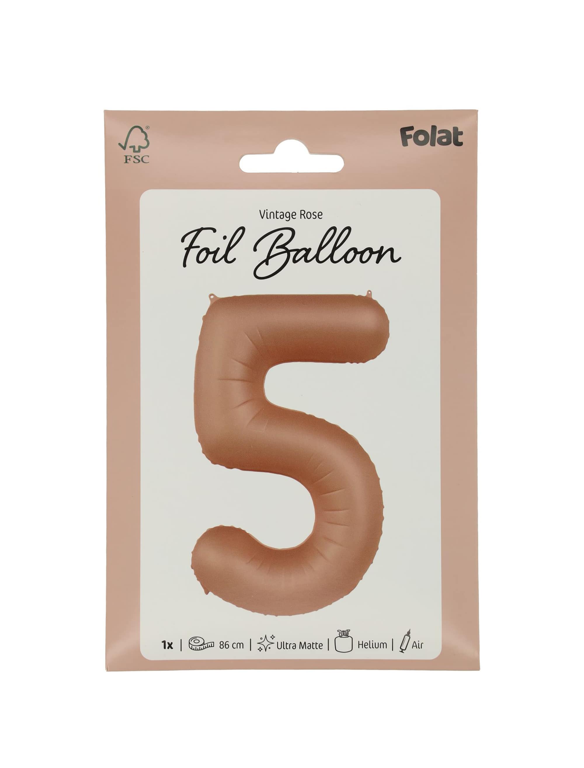 Folienballon Zahl 5 L matt rosa