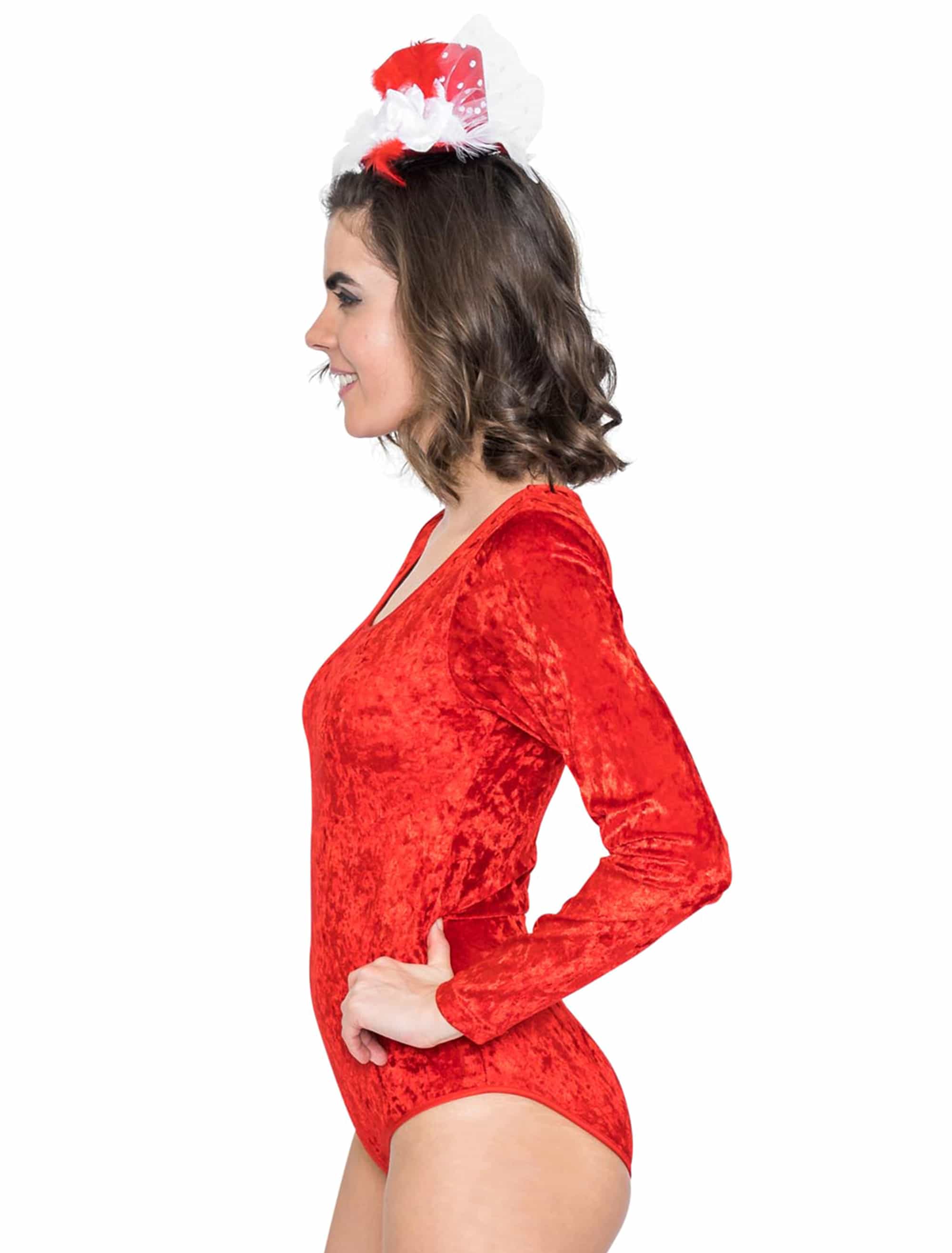 Body langarm Samt Damen rot XS