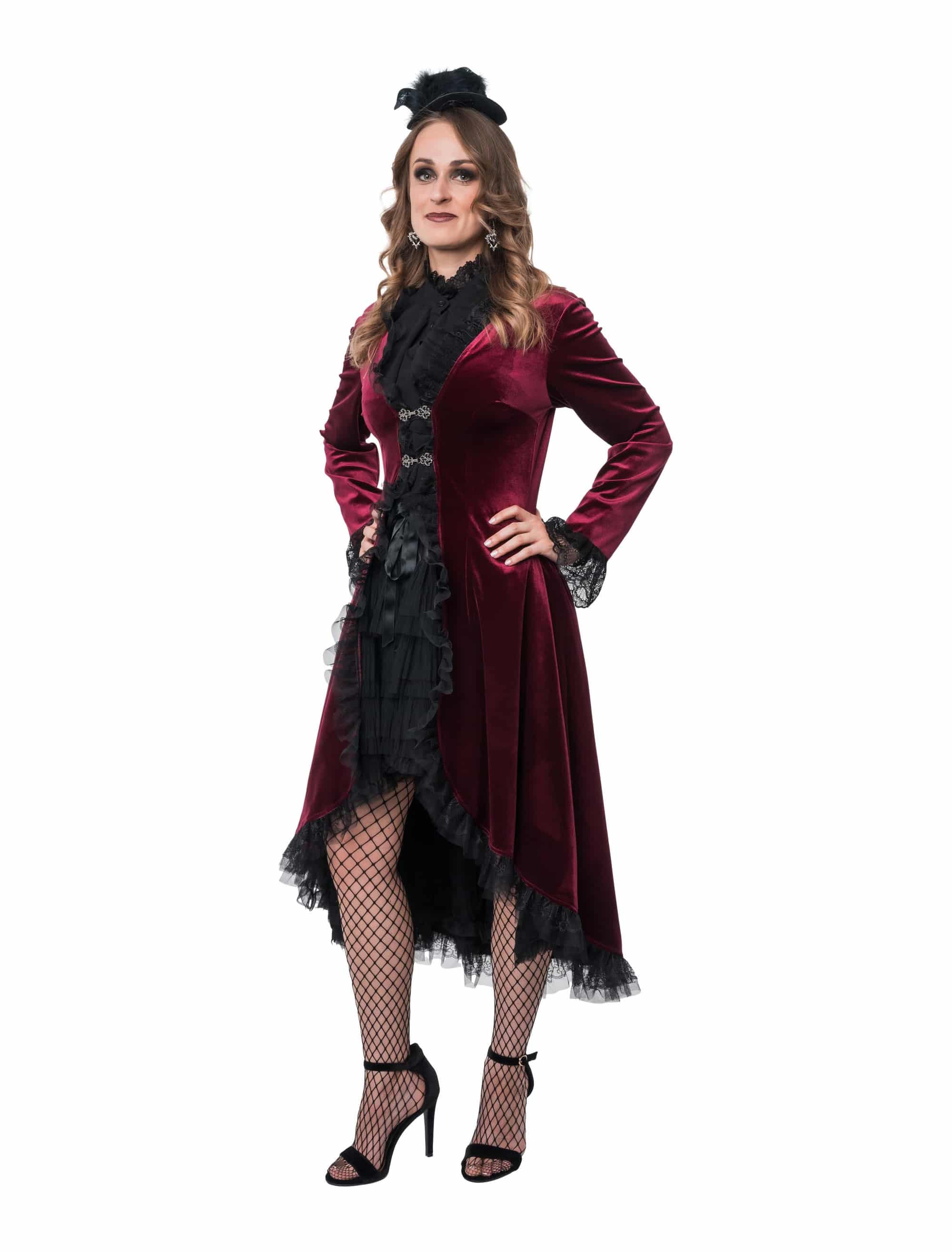 Mantel Samt mit Schnallen und Spitze Damen bordeaux L/XL