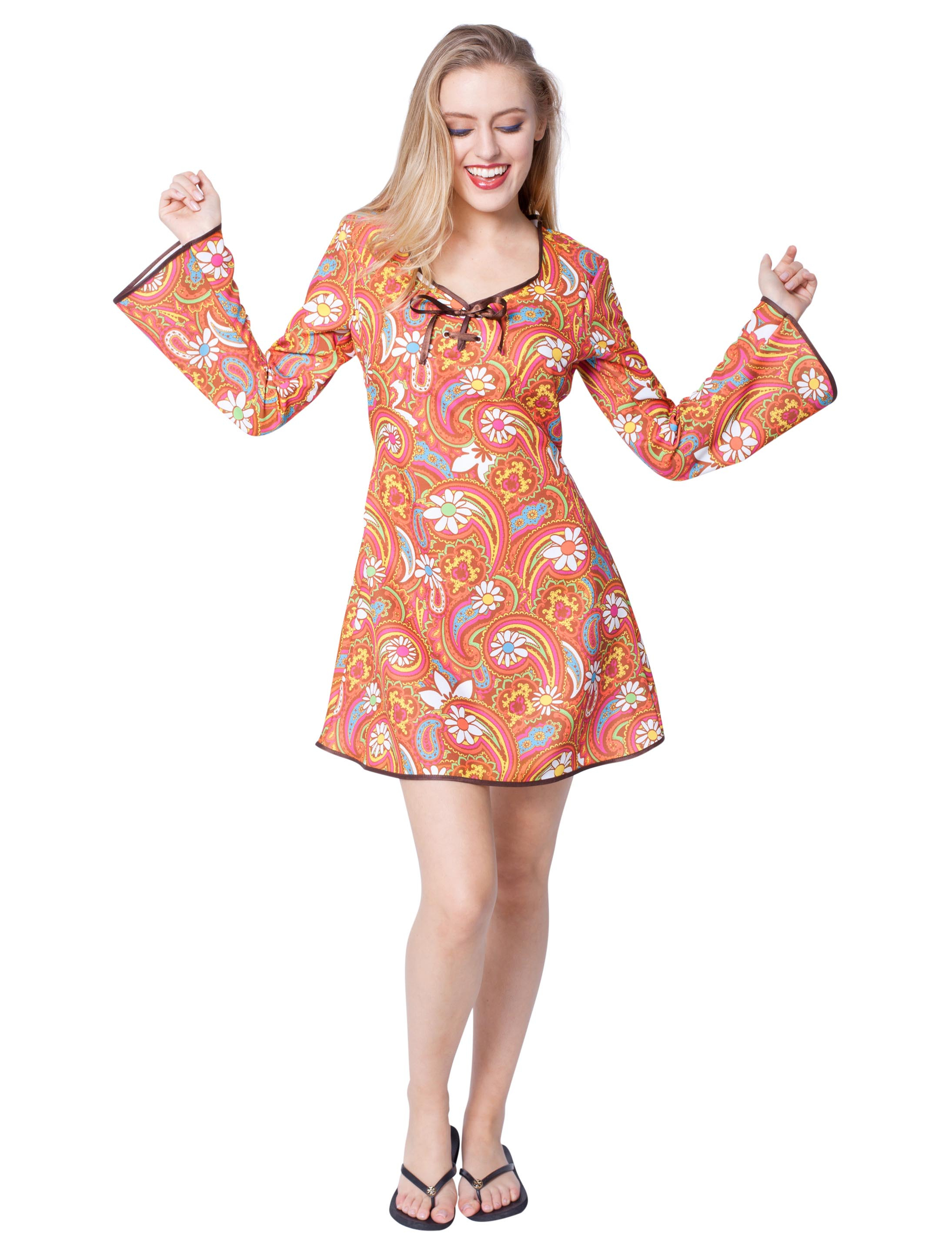 Kleid 70er paisley mit Blumen
