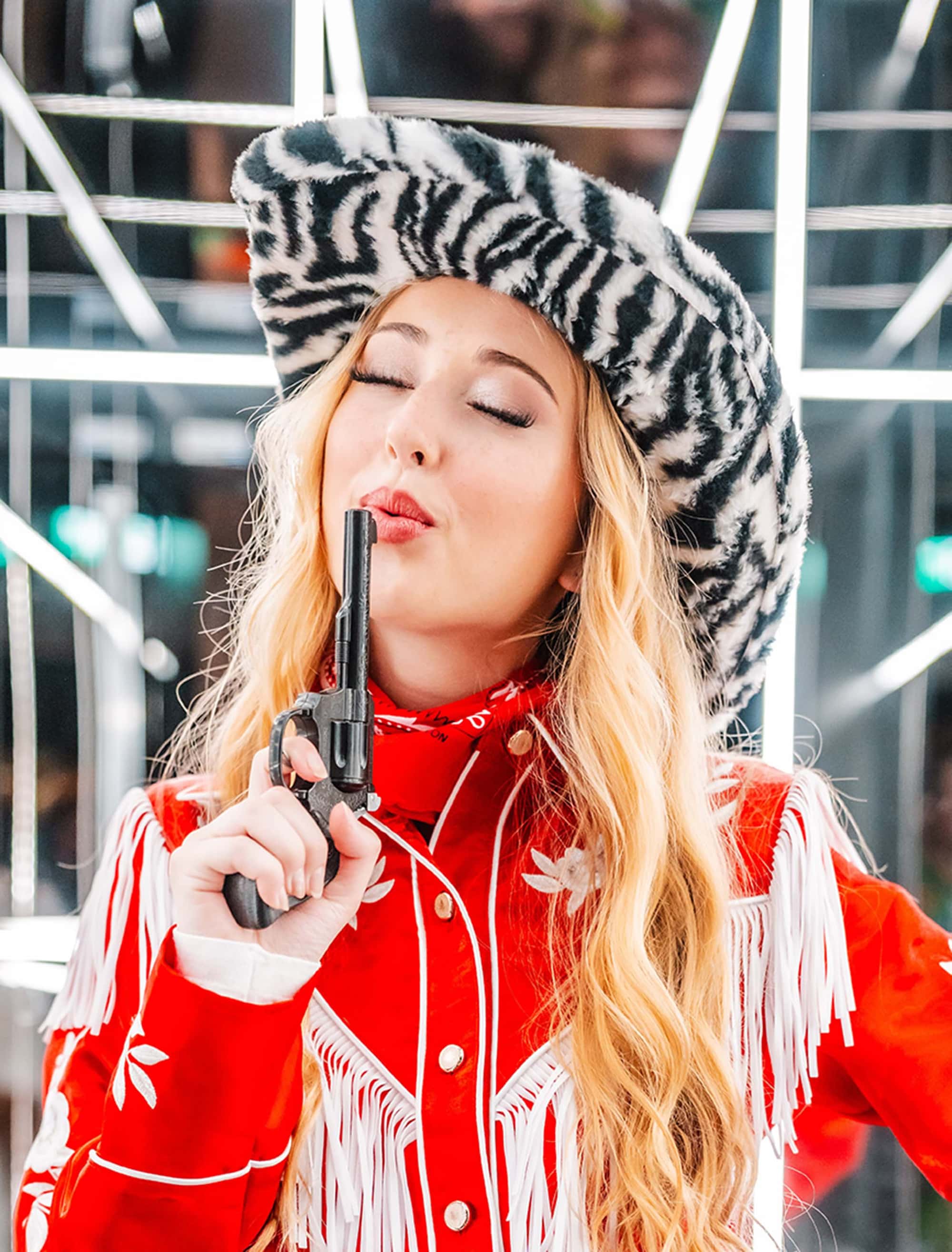 Cowboyhut Plüsch Zebra schwarz/weiß one size