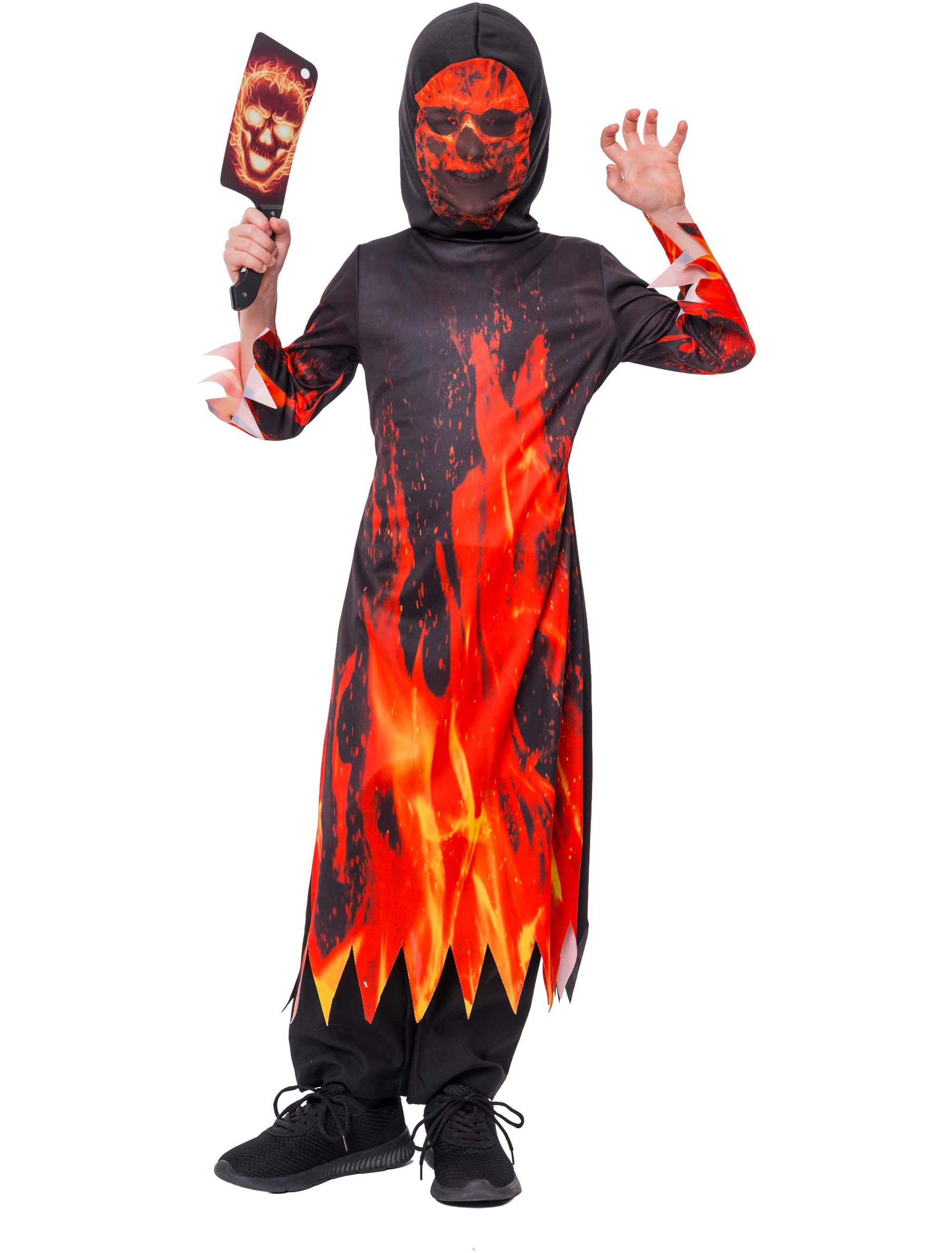 Kostüm Feuerteufel mit Kapuze Kinder schwarz/rot 116