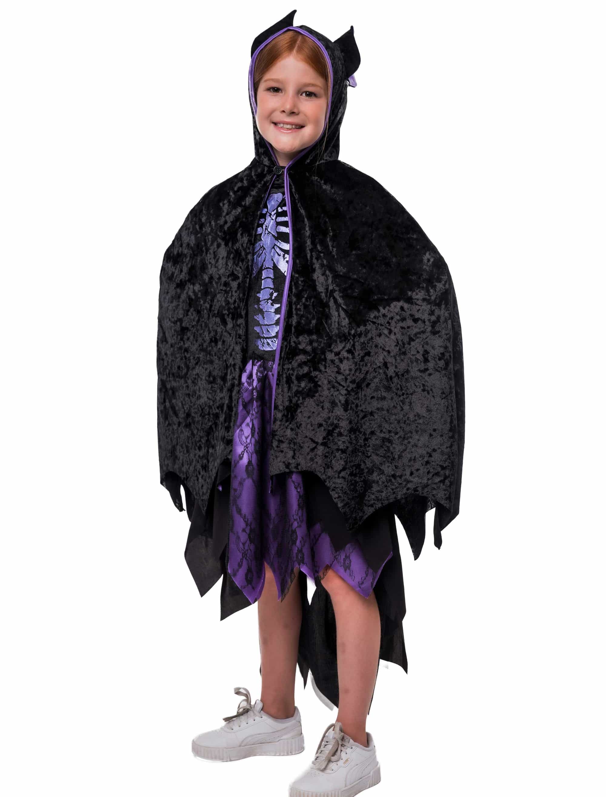 Cape Fledermaus mit Kapuze Kinder schwarz/lila one size