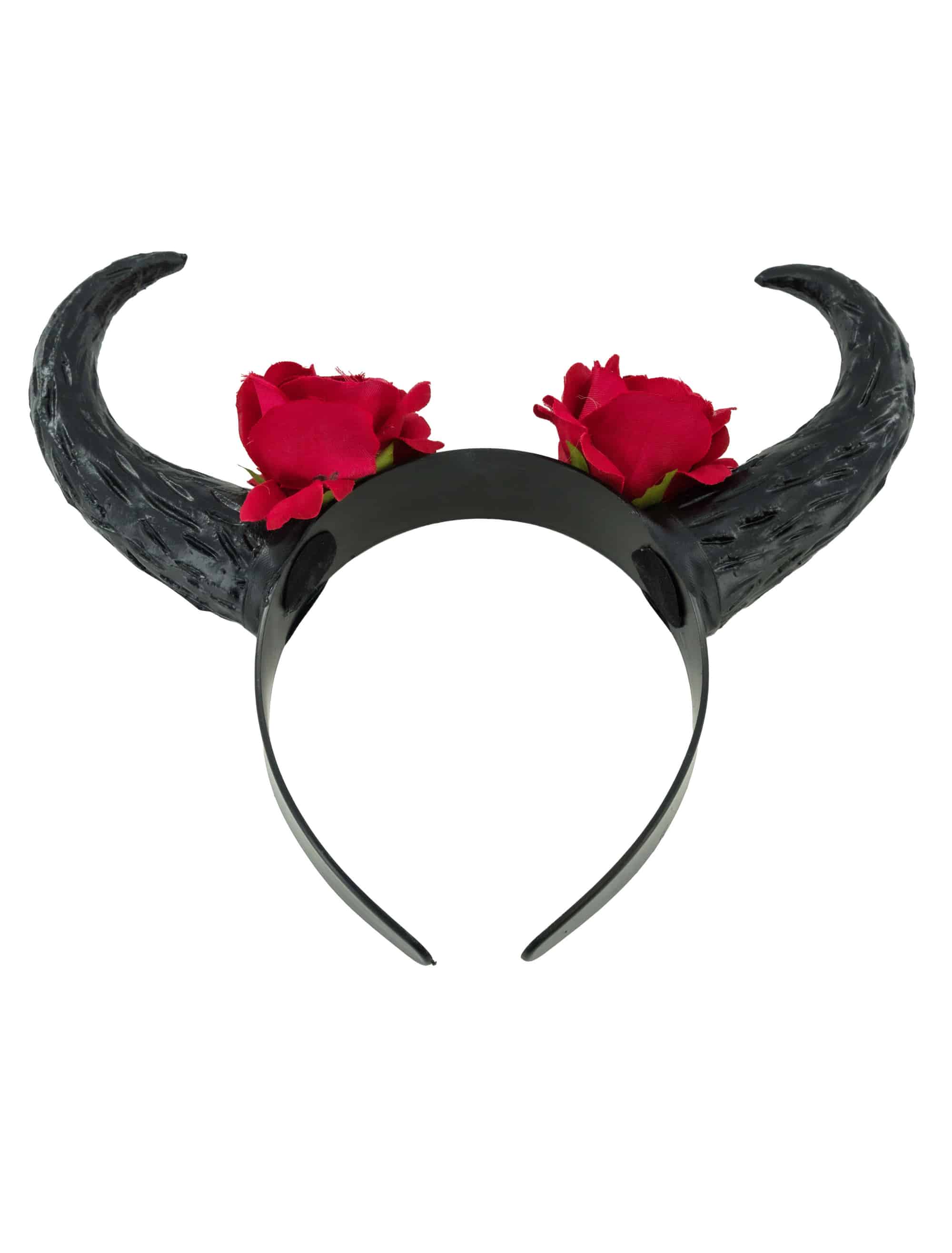 Haarreif mit Hörnern und Blumen schwarz/rot