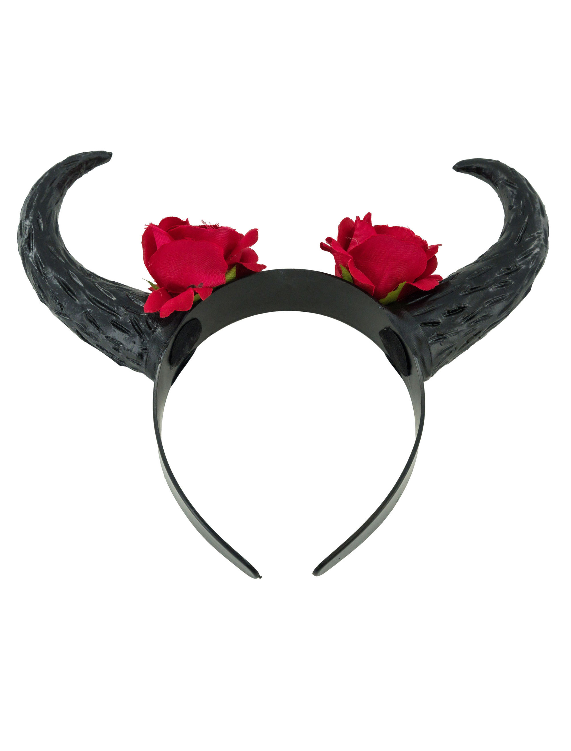 Haarreif mit Hörnern und Blumen schwarz/rot