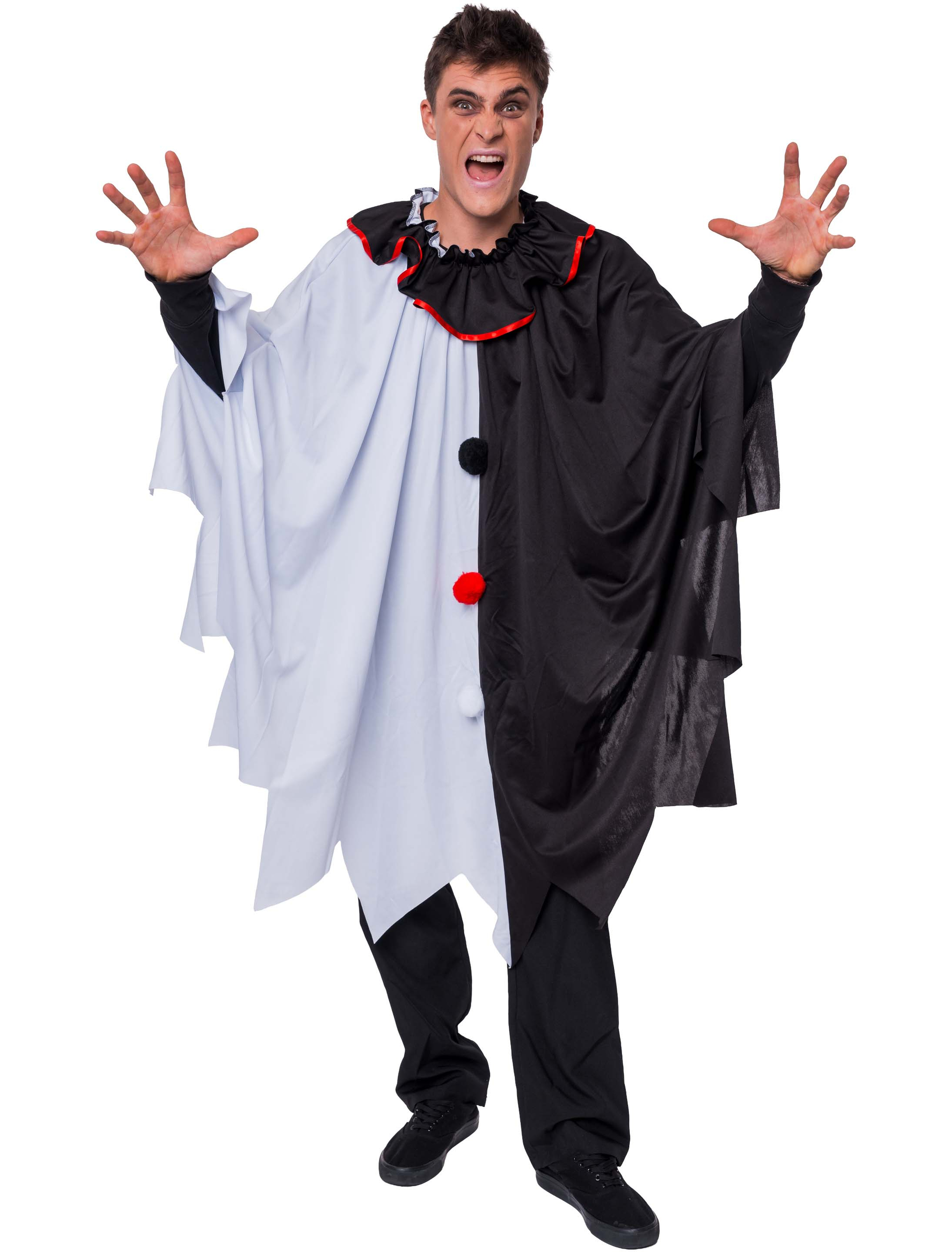 Poncho Clown schwarz/weiß/rot one size
