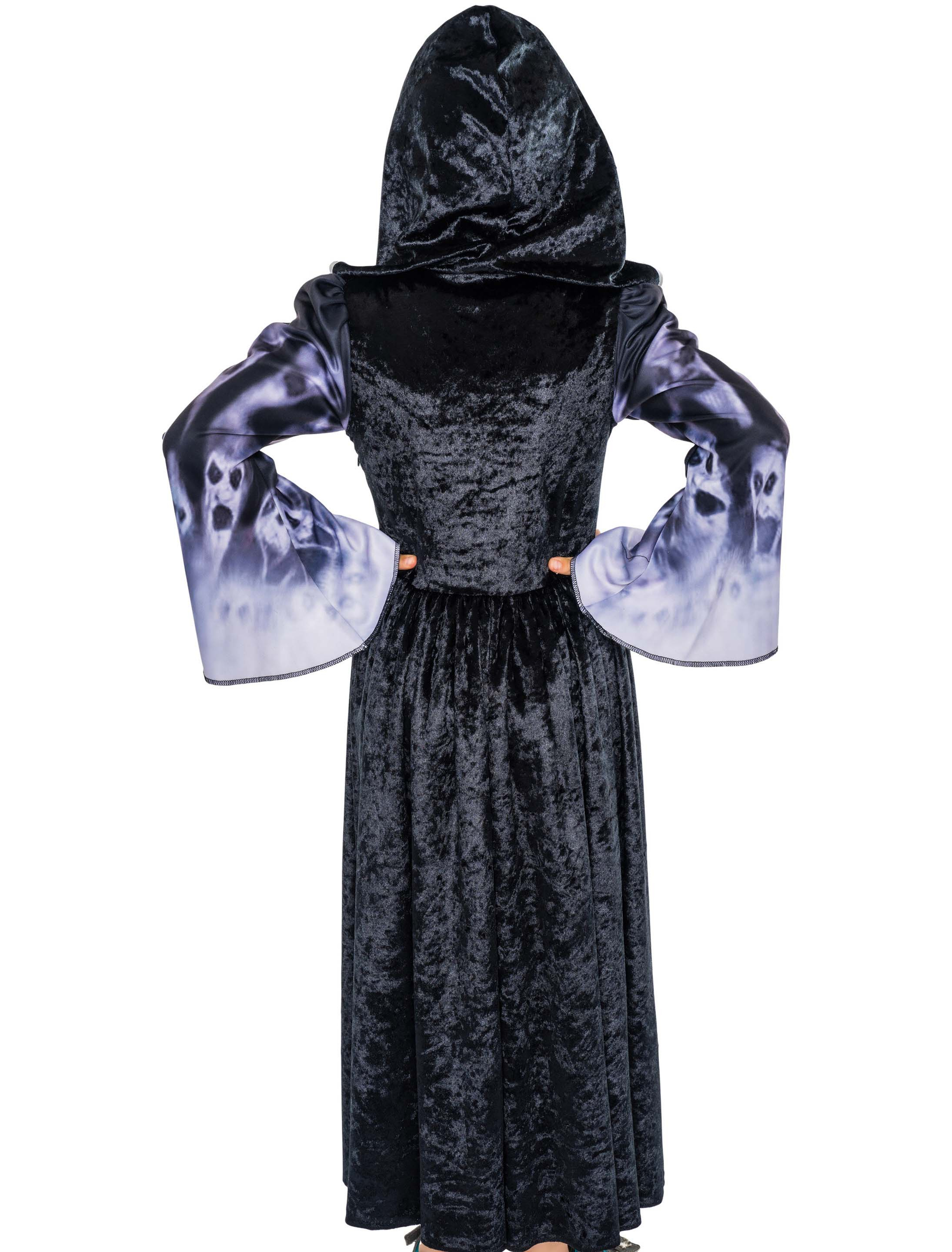 Kapuzenkleid mit Totenköpfen Kinder schwarz 164