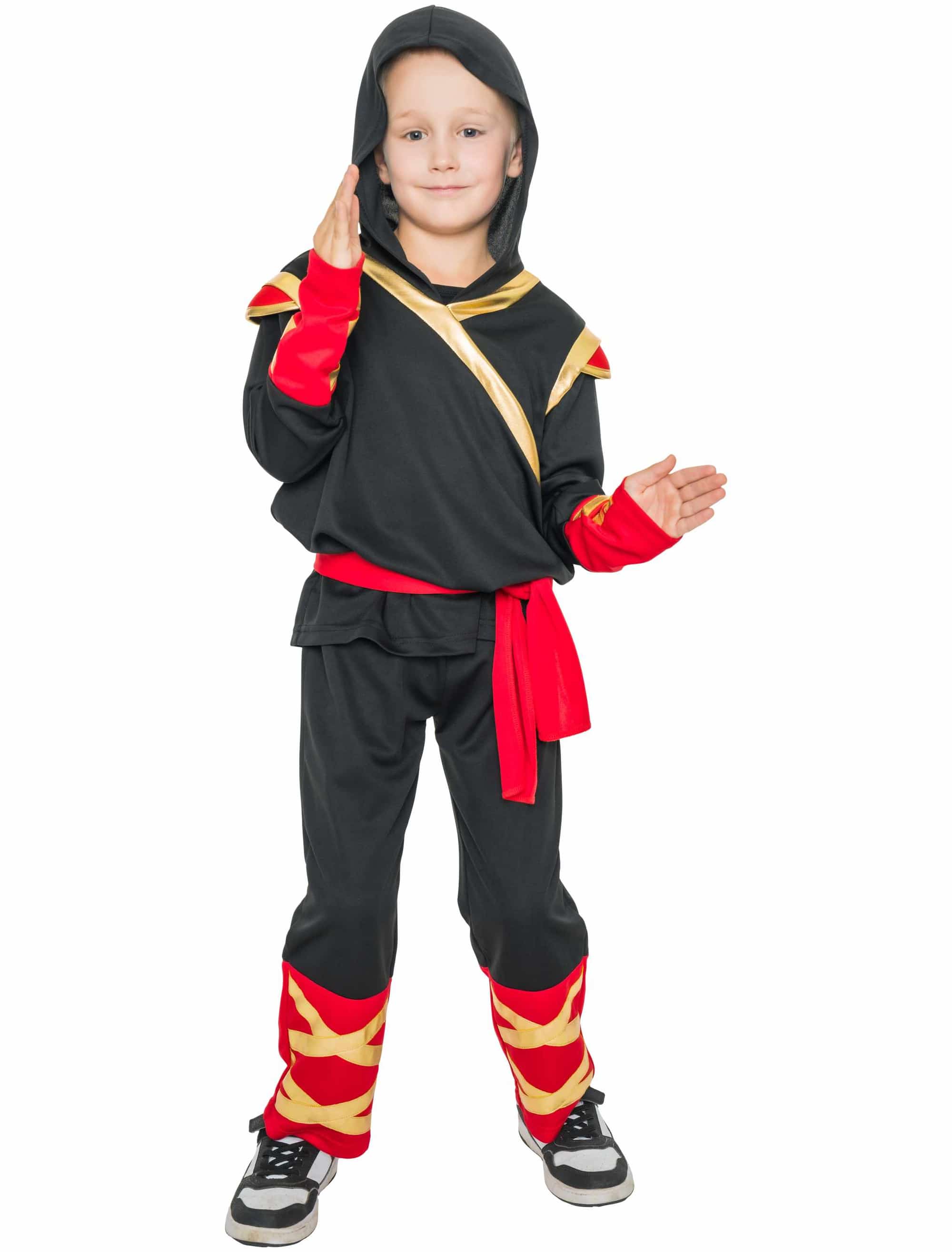 Kostüm Ninja 3-tlg. Kinder schwarz/rot/gold 128