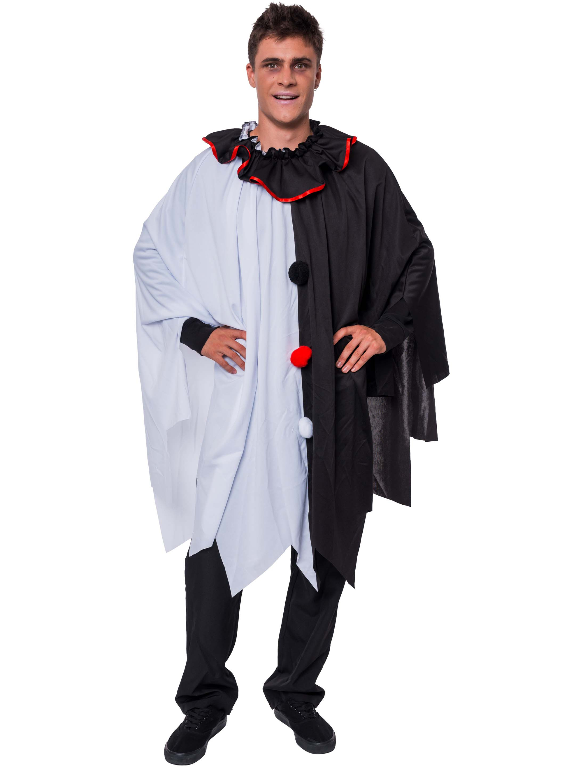 Poncho Clown schwarz/weiß/rot one size