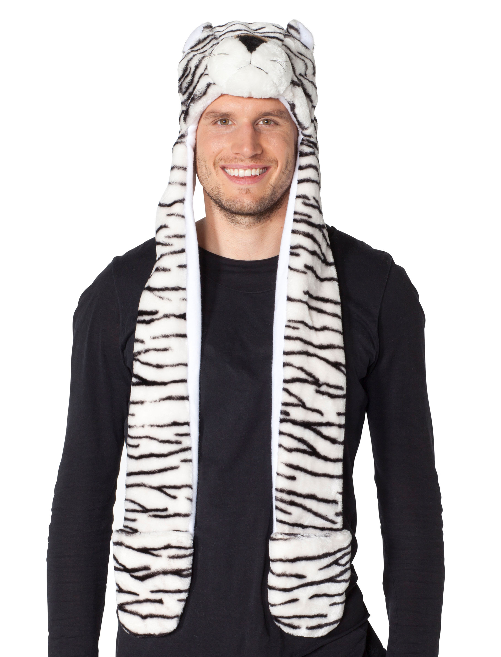 Mütze weißer Tiger Plüsch