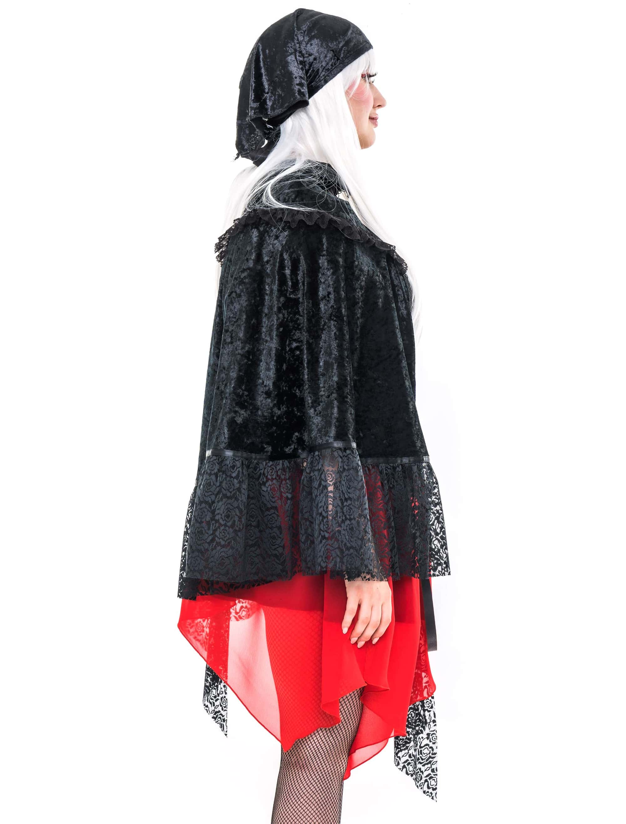 Cape mit Kragen & Spitze schwarz one size