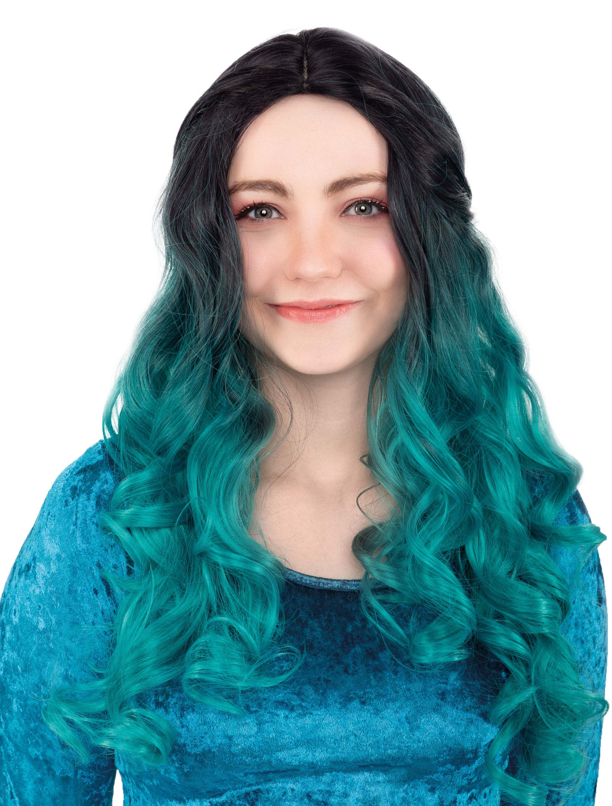 Perücke Langhaar Balayage schwarz/grün