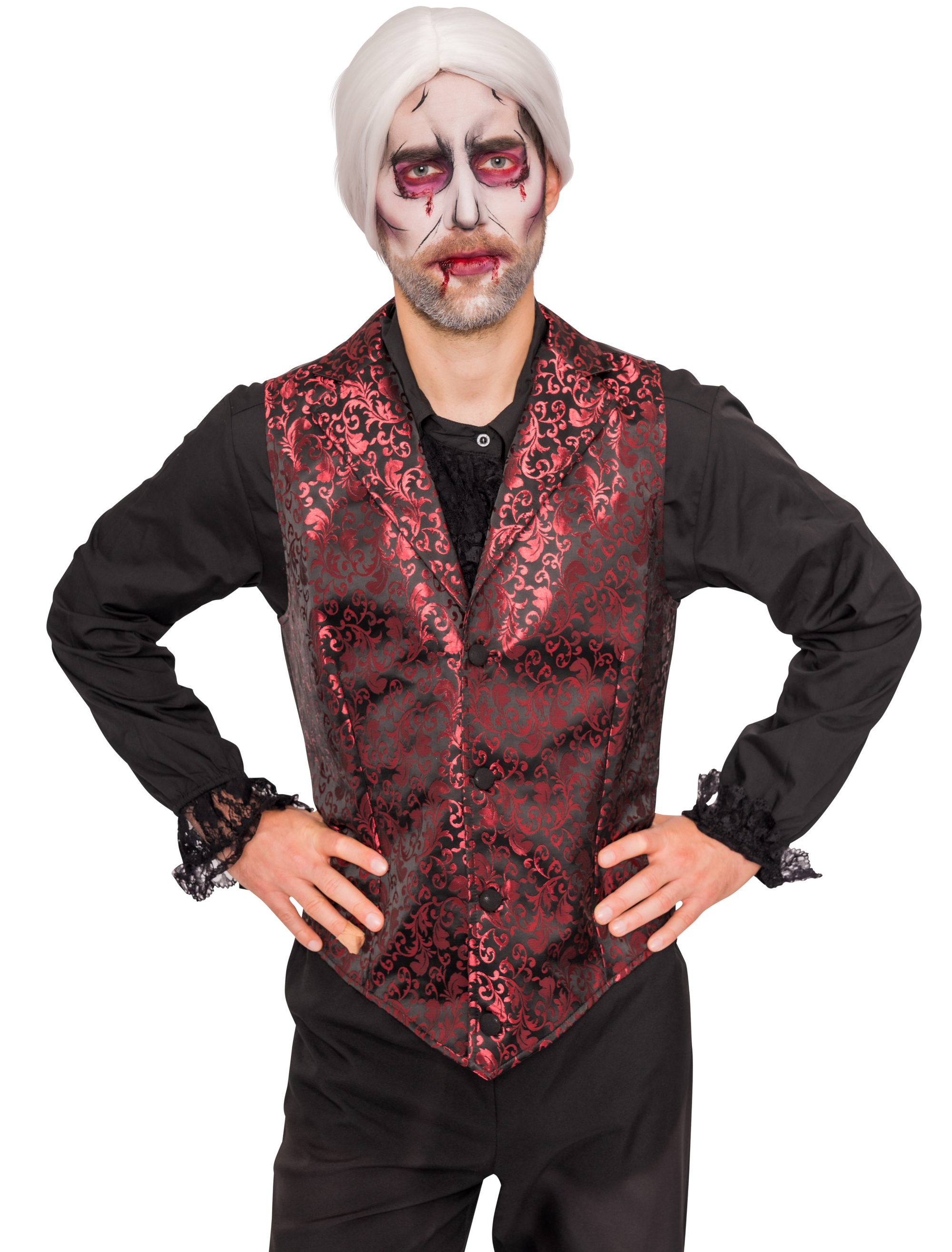 Weste Brokat Herren schwarz/rot S