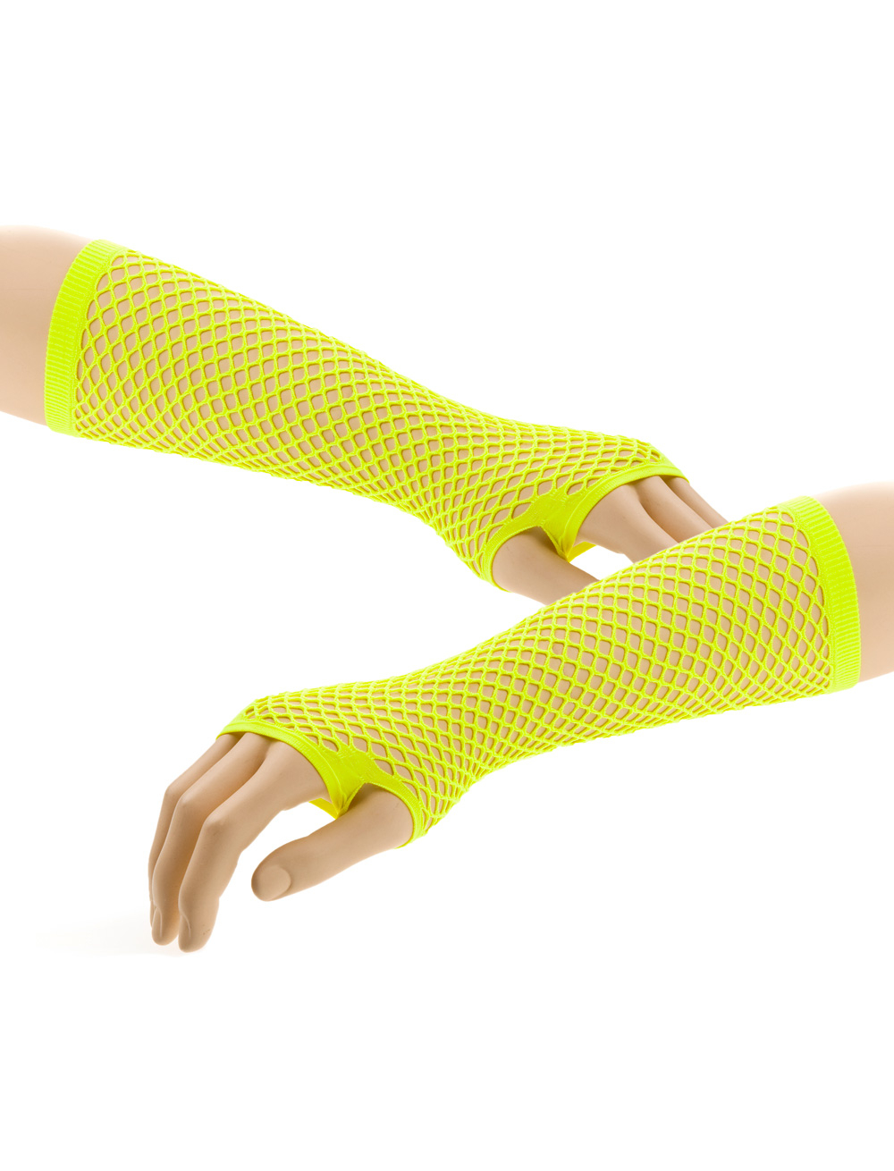 Netzhandschuhe fingerlos lang gelb