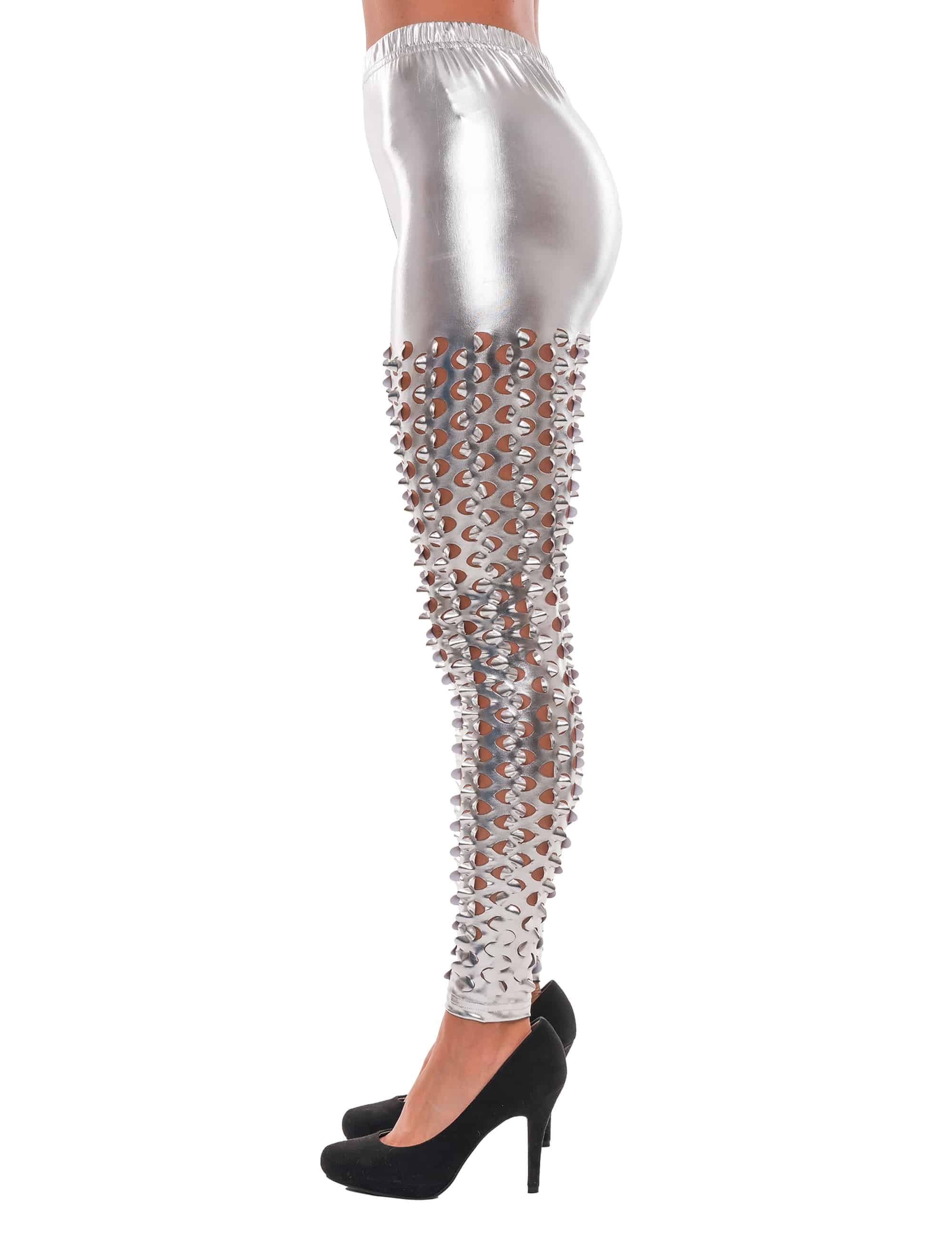 Leggings mit Lochmuster Damen silber L/XL