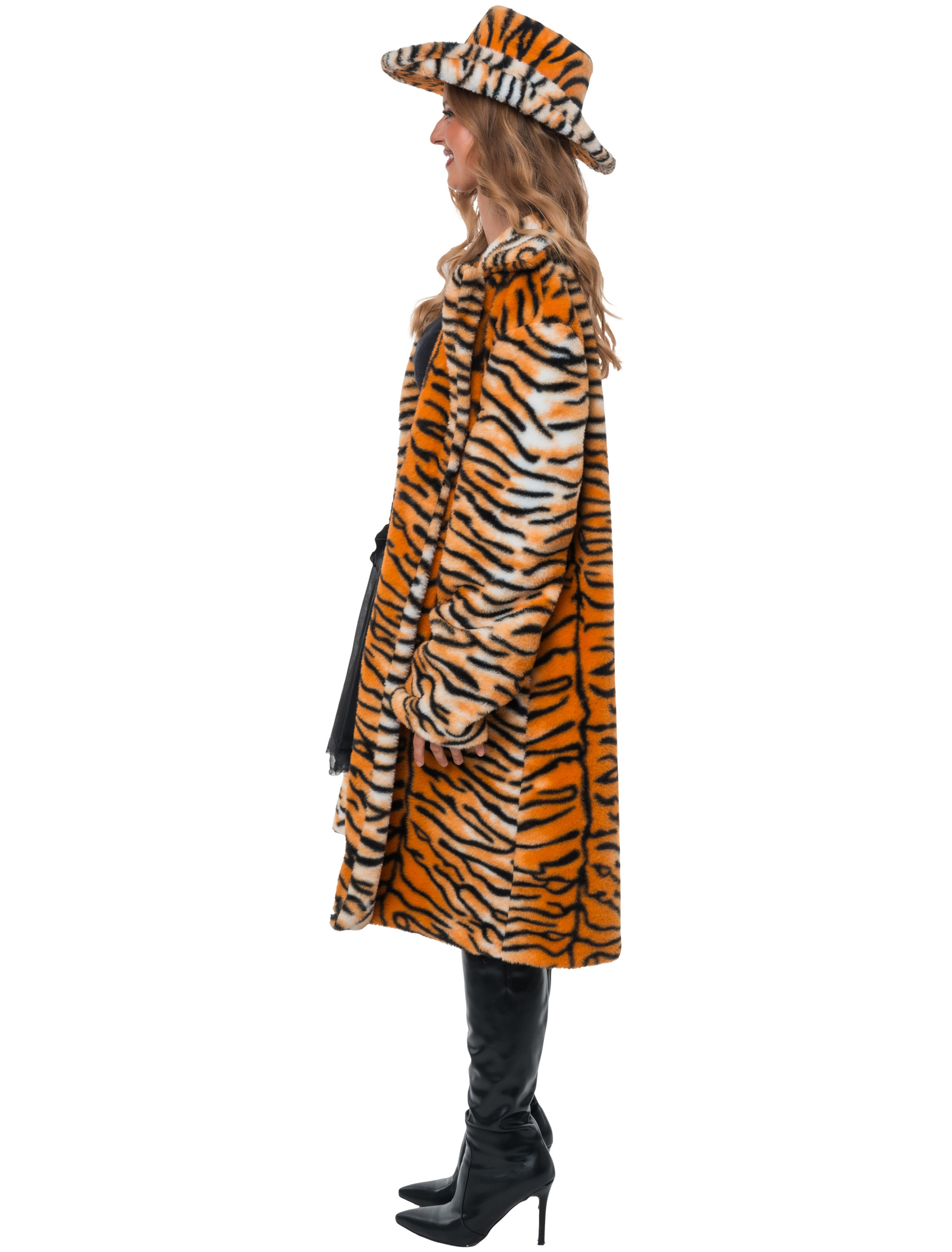 Mantel Kunstfell Tiger schwarz/braun M/L