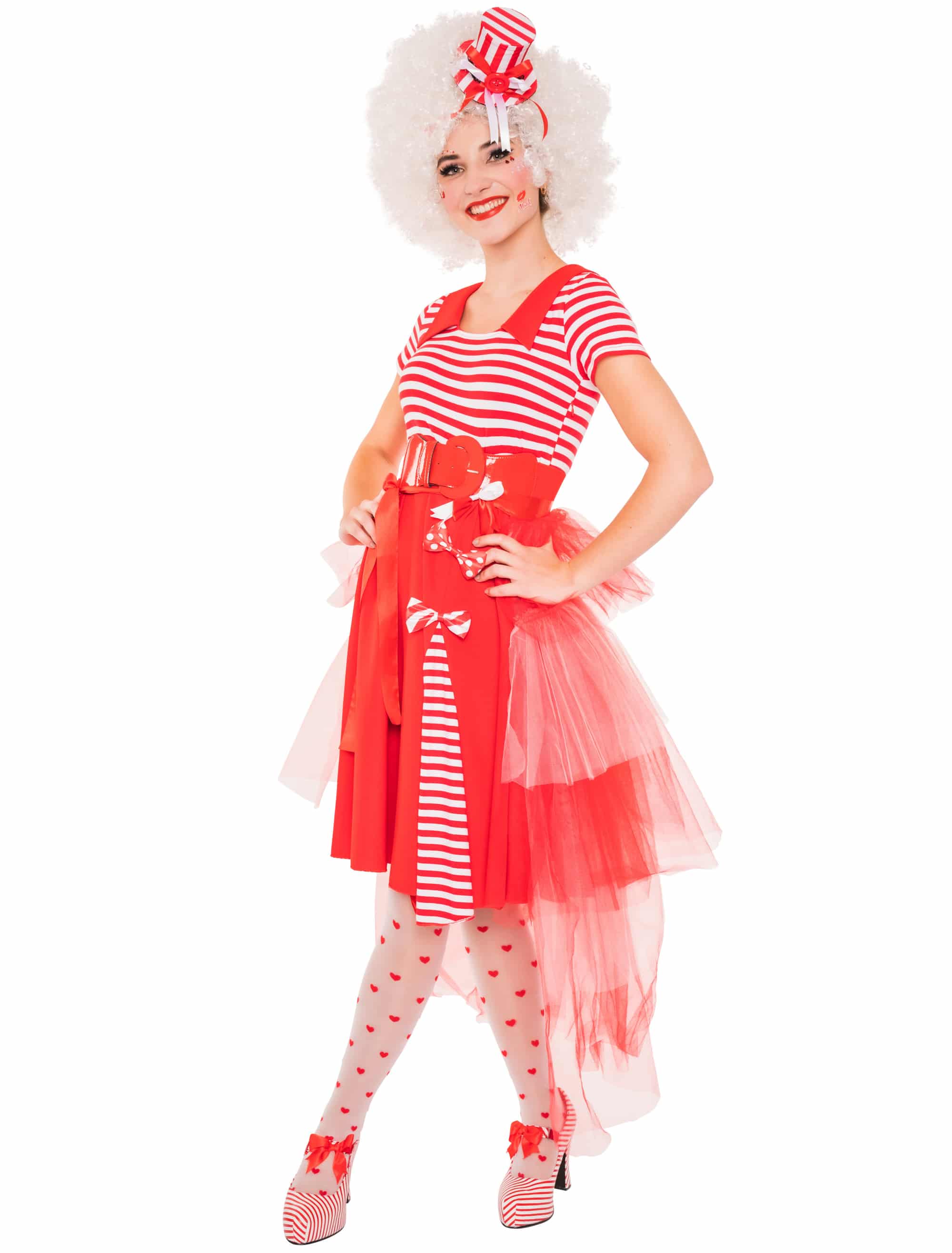 Kleid mit 3 Schleifen Damen rot/weiß S/M
