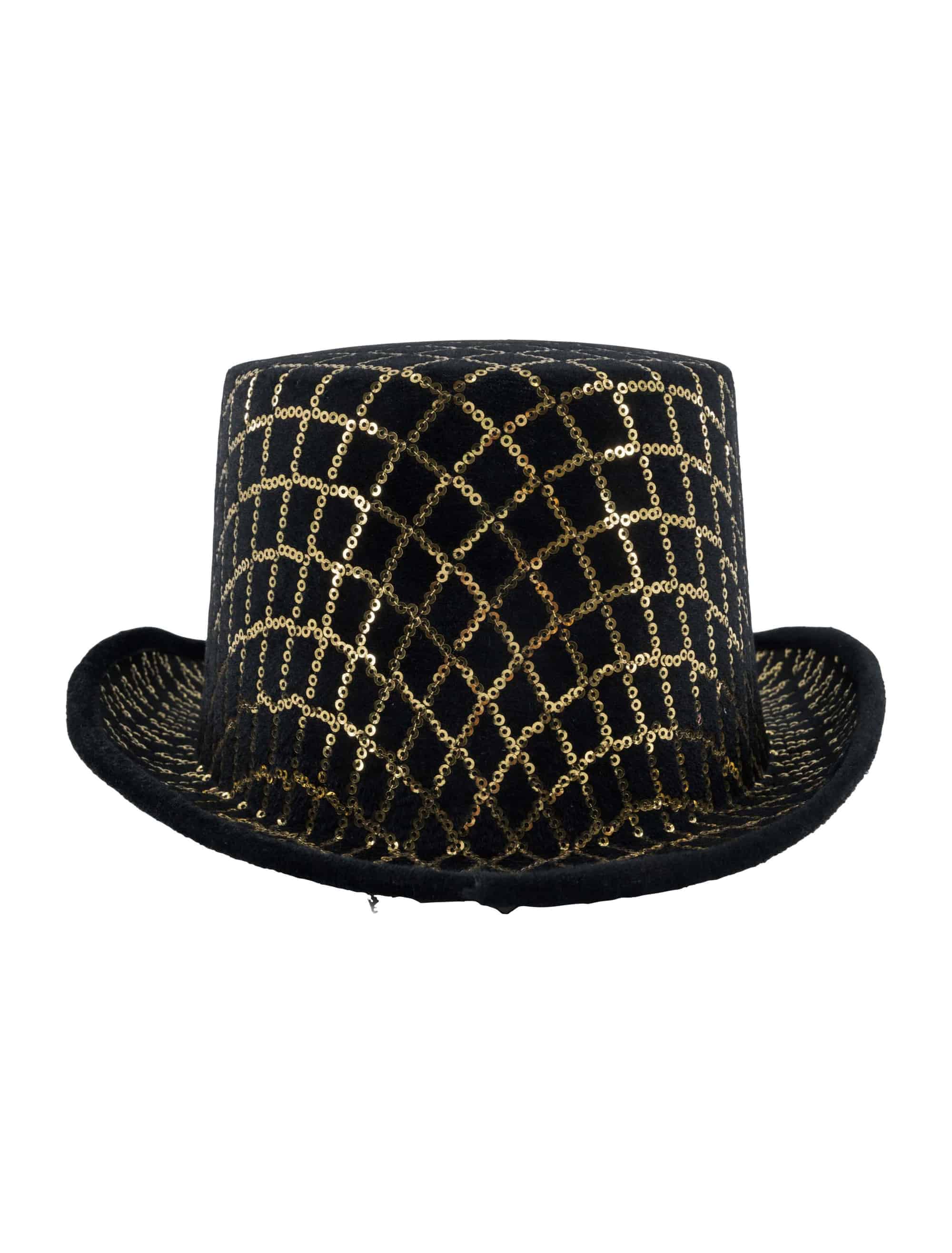 Zylinder mit Paillettenmuster schwarz/gold one size