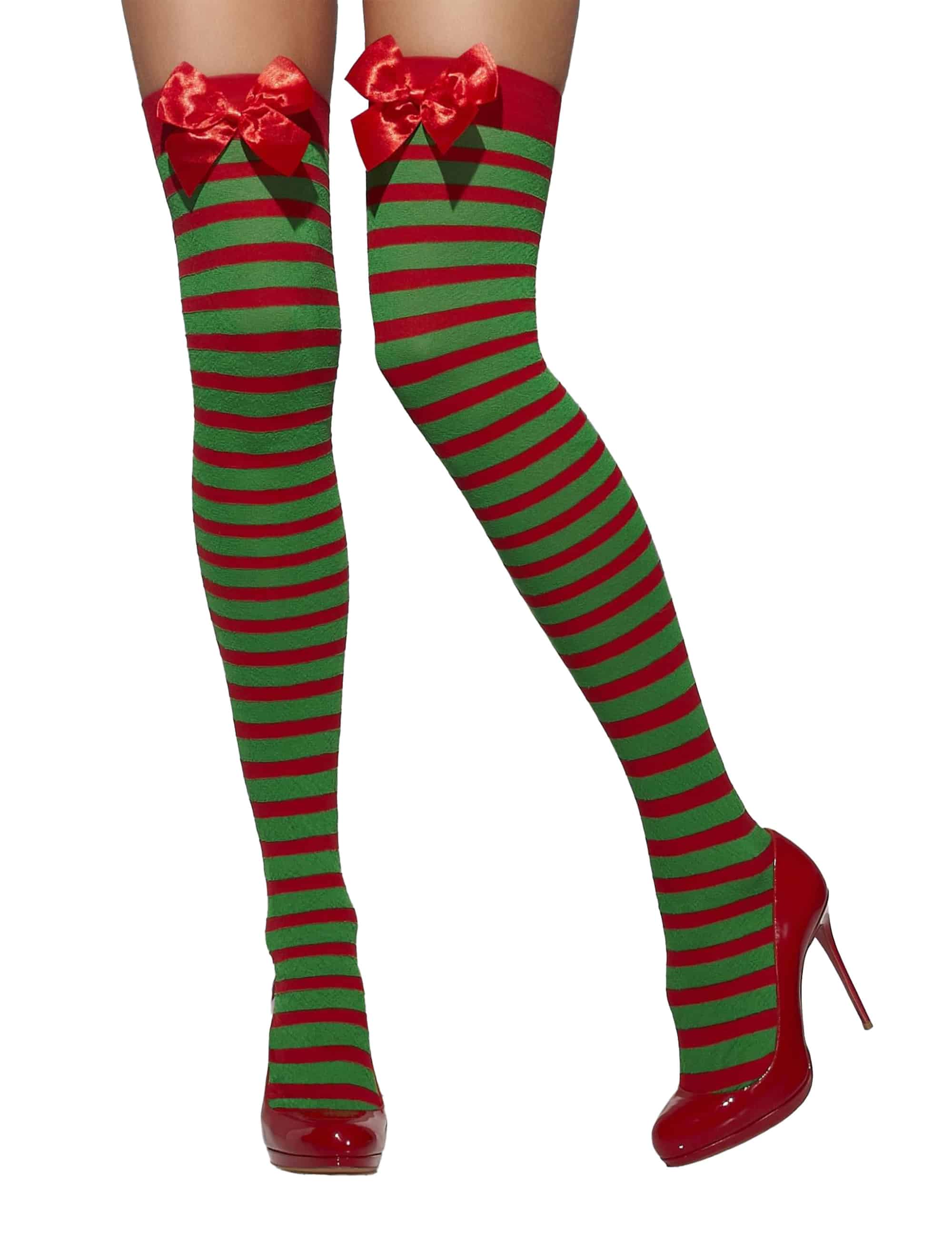 Overknees mit Schleife Gestreift rot/grün one size