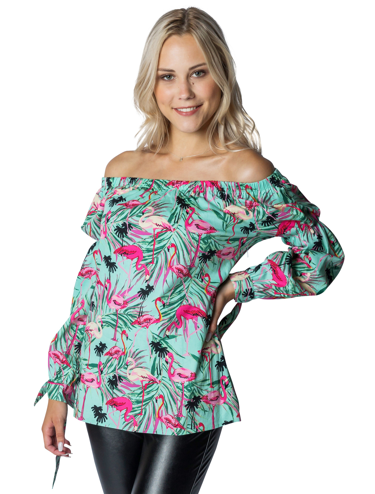 Hawaii Bluse mit Flamingos Damen mehrfarbig S