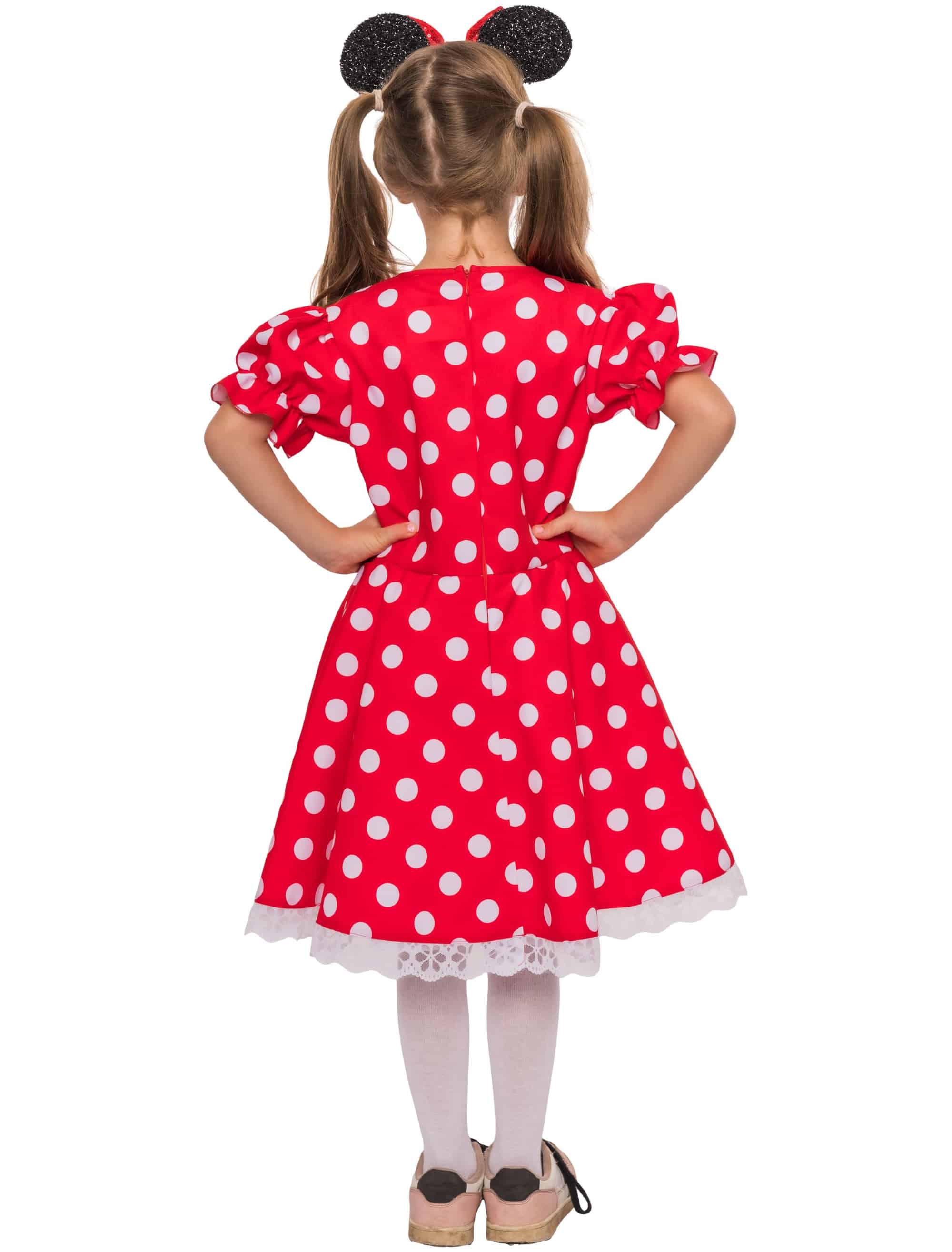 Kleid Mäuschen mit Schleife Kinder weiß/rot 140