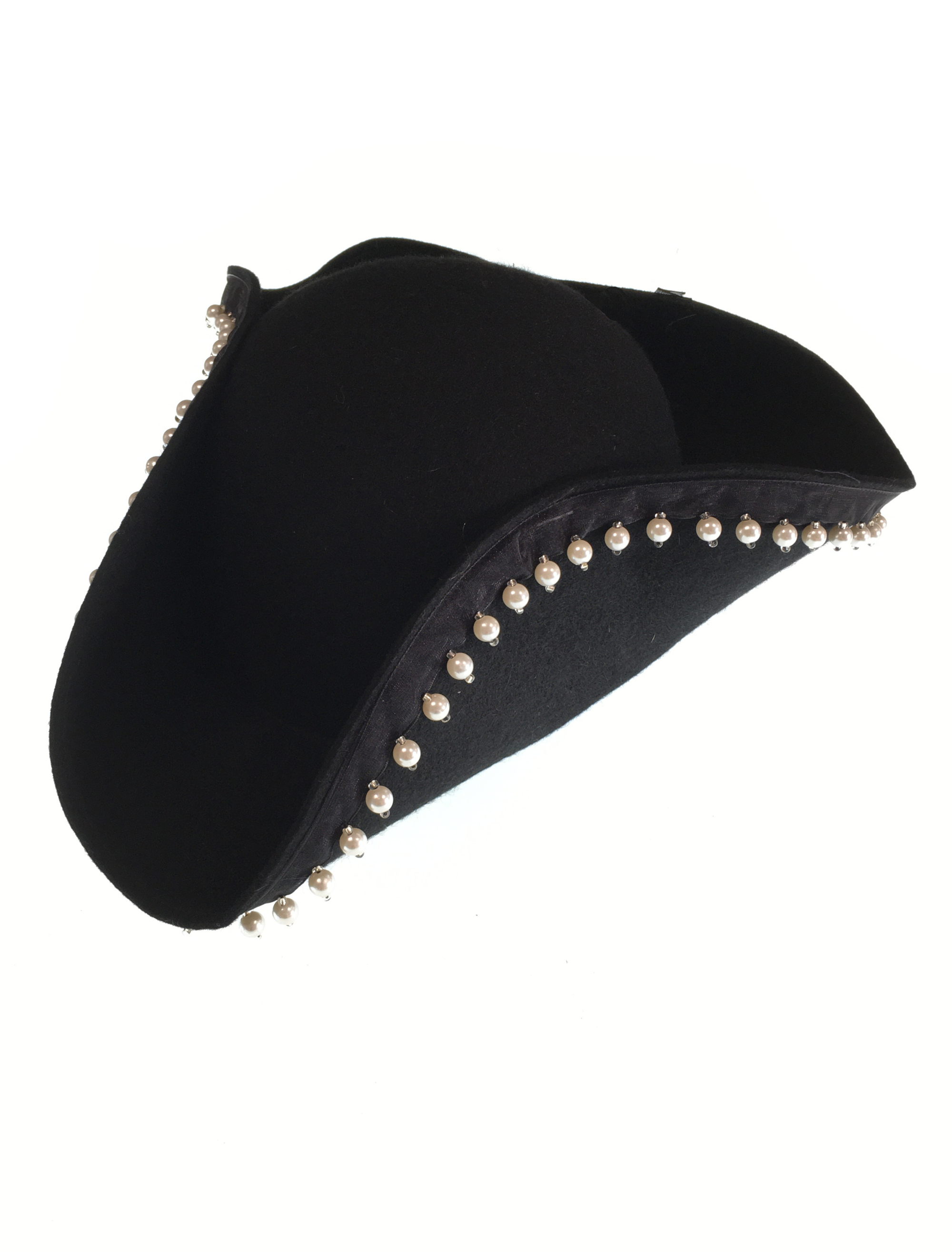 Dreispitz Wollfilz schwarz mit Perlenborte